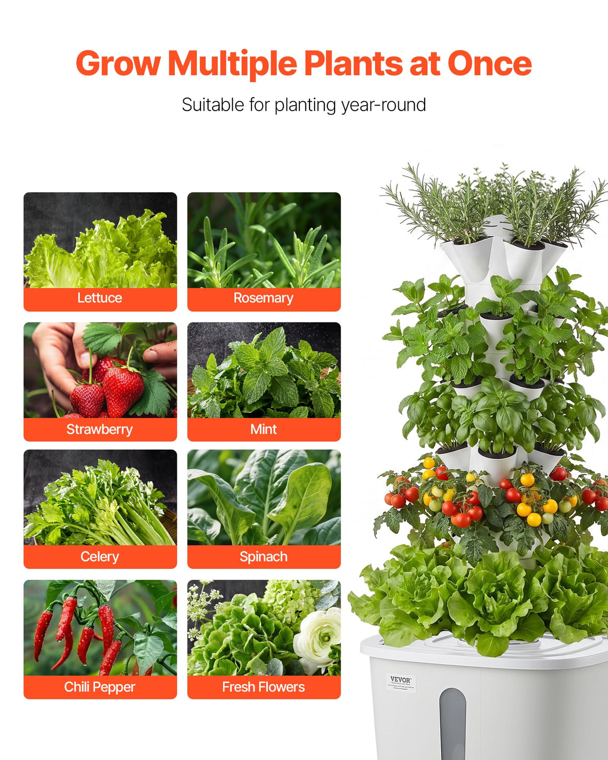 VEVOR Hydroponic Tower, 30 Pods 6 Tiers Hydroponics Growing System Kit with App Control, Vertical Home Garden with 20L Water Tank & Pump, Planter Germination Kit for Indoor Herbs, Fruits, Vegetables