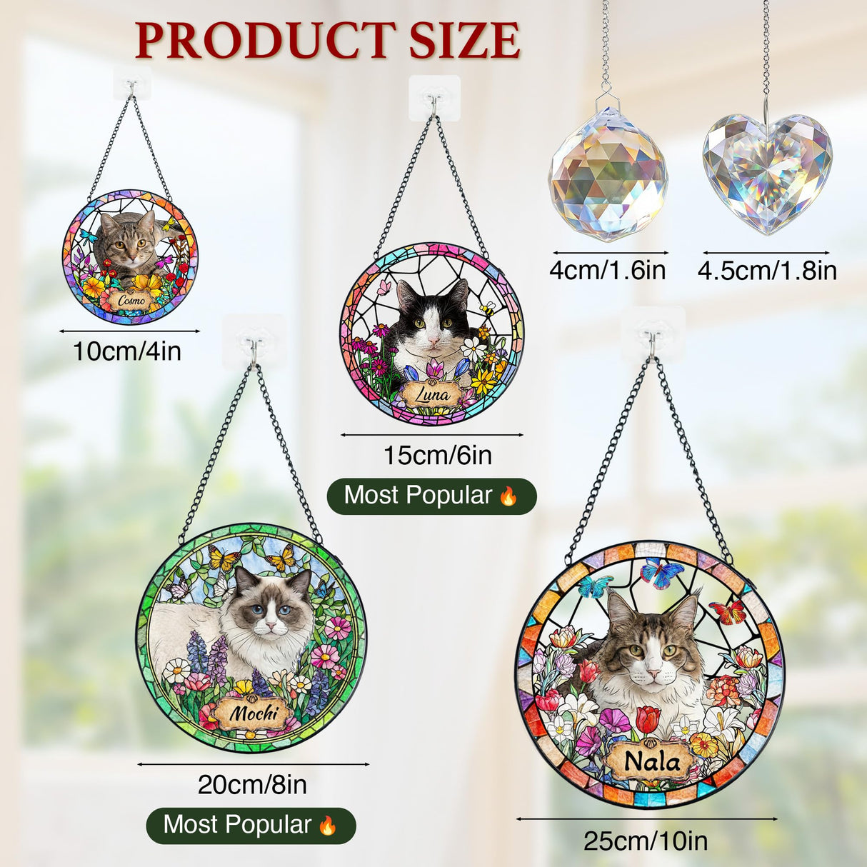 Personalized Pet Stained Glass Suncatcher, Dog Cat Memorial Window Hanging, Sympathy Bereavement Potrait Photo Gift for Loss of Pet, Remembrance Gift for Cat Dog Lovers