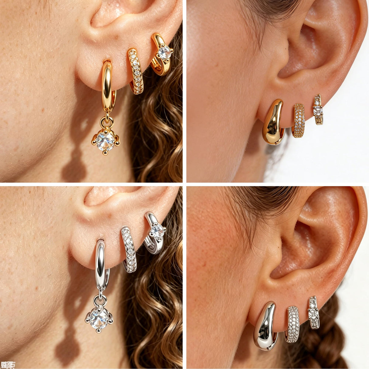 Wgoud 12 Pairs Small 14K Gold Plated Chunky Hoop Earrings for Women Hypoallergenic Lightweight Gold/Silver Hoop Earring Set for Sensitive Ears Trendy Cartilage Huggie Hoops Stacks for Multiple Piercing Jewelry (Gold-6 pairs- round)