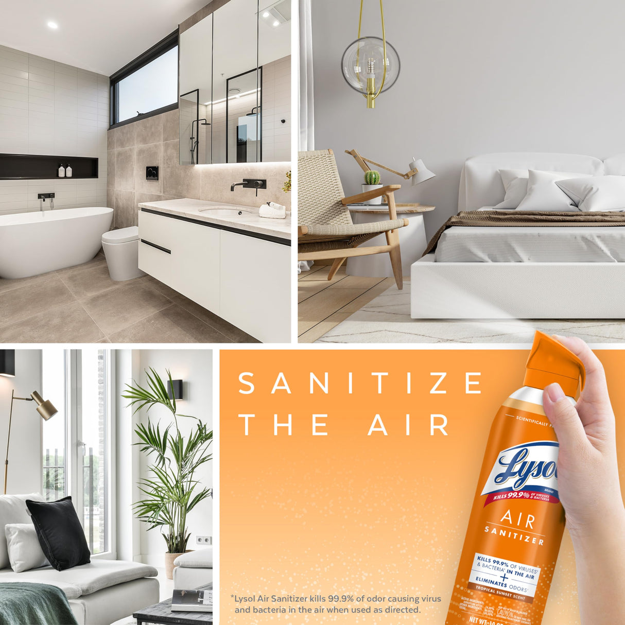 Lysol Air Sanitizer Spray with Odor Eliminator for Home & Office, Sanitizing Spray, Air Freshener Alternative, Tropical Sunset Scent, 10 oz (Pack of 3)