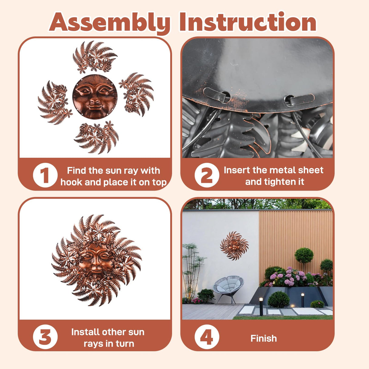 dreamskip Copper Metal Sun Outdoor Wall Decor, 24" Large Sun Flower Garden Wall Art, 3D Sun Wall Decor for Patio Fence Yard Decoration Gift for Mom Women