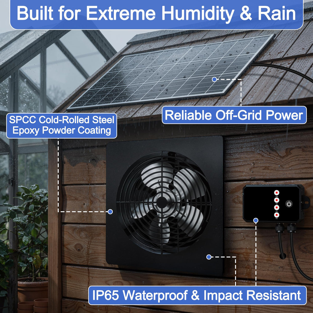 10-Inch 15W Solar Fan with Timer & Remote, Reversible Intake Exhaust Vent System for Chicken Coop, Greenhouse & Shed, Aluminum 6-Speed Airflow with 17ft Cable