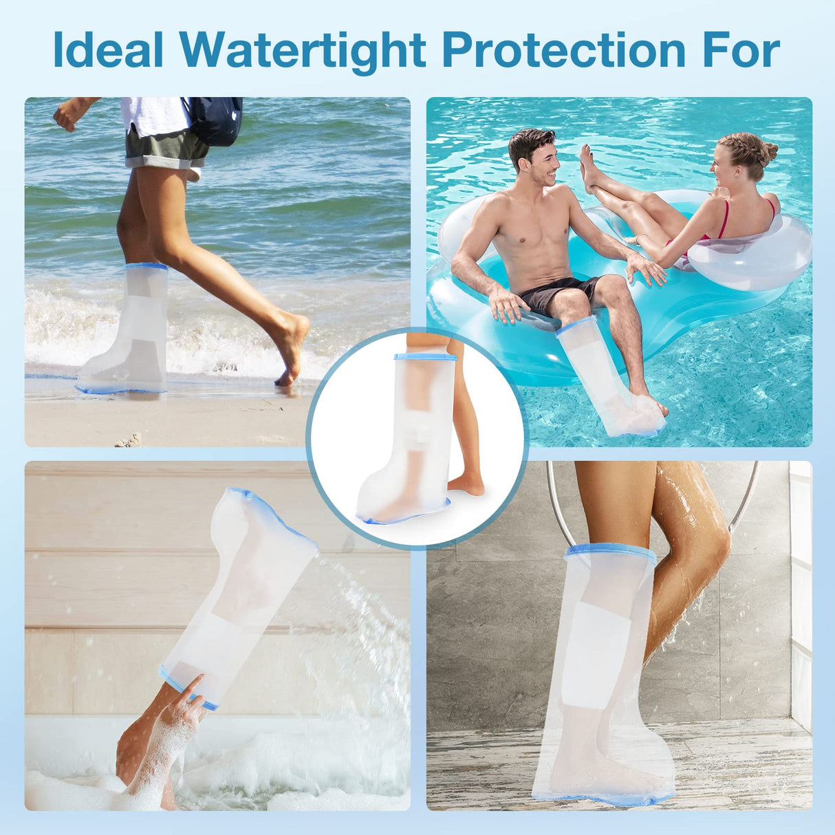 Waterproof Extra Wide Leg Cast Cover for Shower Adults, Extra Large Leg Shower Cover with Non-Slip Bottom, Watertight Foot Protector for Plus Size Adults Surgery Shower Boot