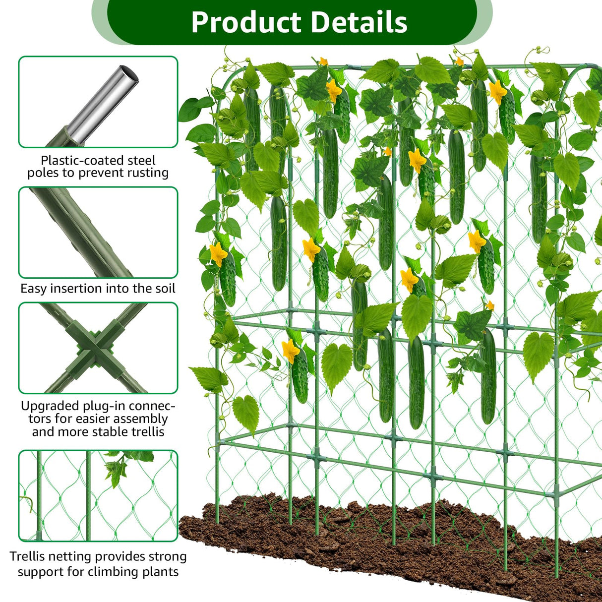 65"×48" Upgrade Heightened Cucumber Trellis for Raised Bed, U-Shape Garden Trellis for Climbing Plants Outdoor, Metal Arch Trellis for Fruit Vegetable Flower