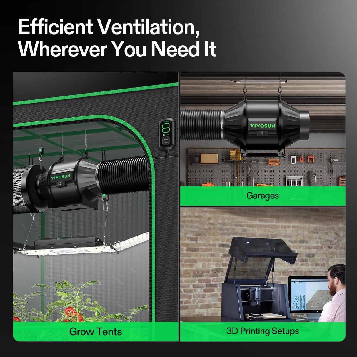 VIVOSUN T4 Air Filtration Kit, Inline Fan, Controller, Carbon Filter, Duct