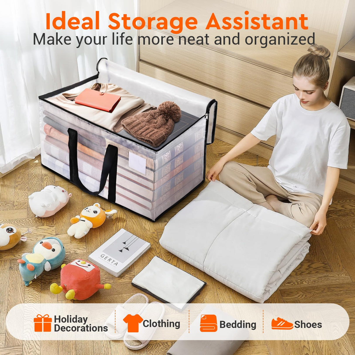 BlissTotes Moving Bags, 10-Pack Storage Bags, Moving Bags Heavy Duty Extra Large, Moving Totes, Clear Moving Bags, Reinforced Handles & Tag Pocket, Christmas Totes (125L)