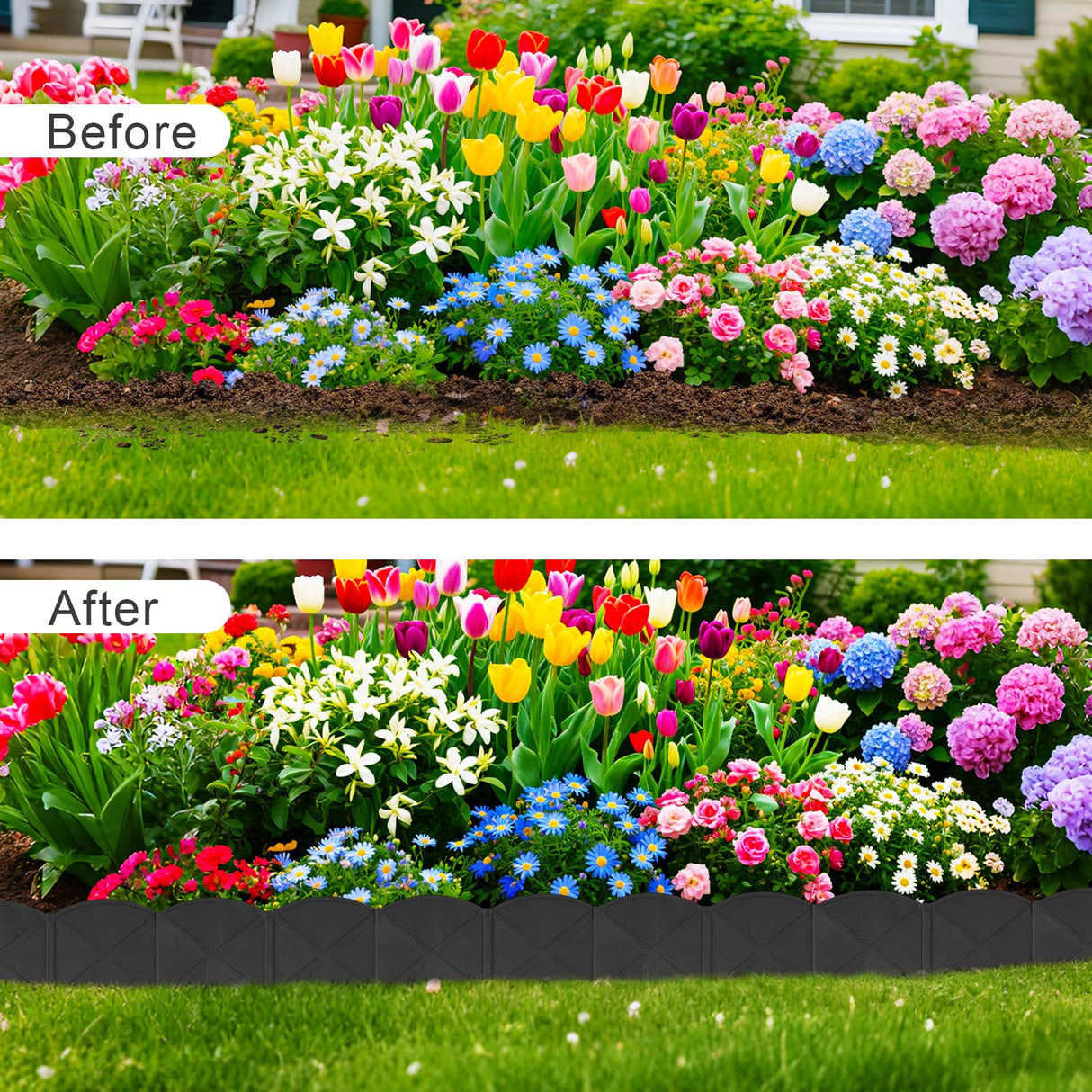 6 Inch Tall 20Ft Black Garden Edging Border with 7.8In Height Stakes,20Pcs