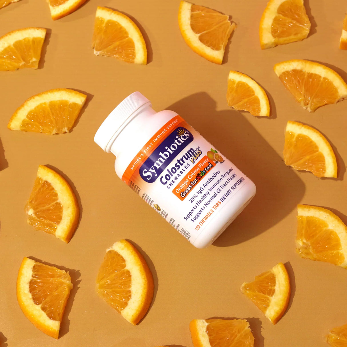 Symbiotics Colostrum 120ct Chewables Plus - Immunity Support for Adult & Kids - Lactoferrin Supplement & Colostrum Protein - Supports Digestion & Gut - 25% lgG Antibodies, Gluten Free - Orange Creme