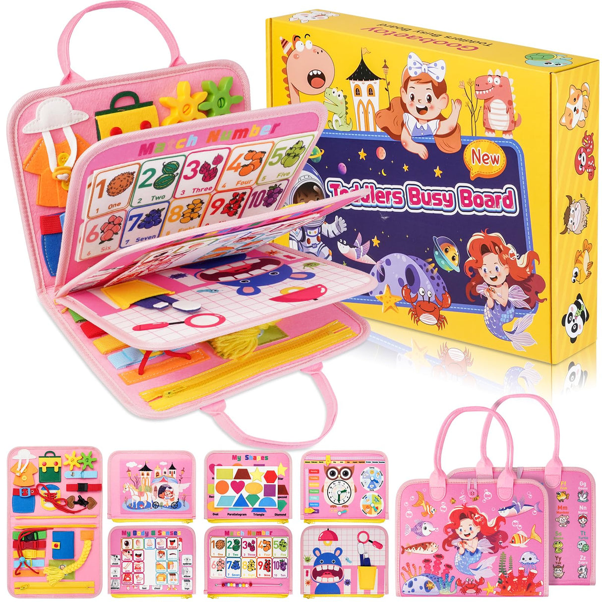 2 Year Old Girl Christmas Birthday Gift - Montessori Busy Board Book for Toddler Girls (Age 1-3), Sensory Learning Activity Toys, Road & Airplane Travel Toys