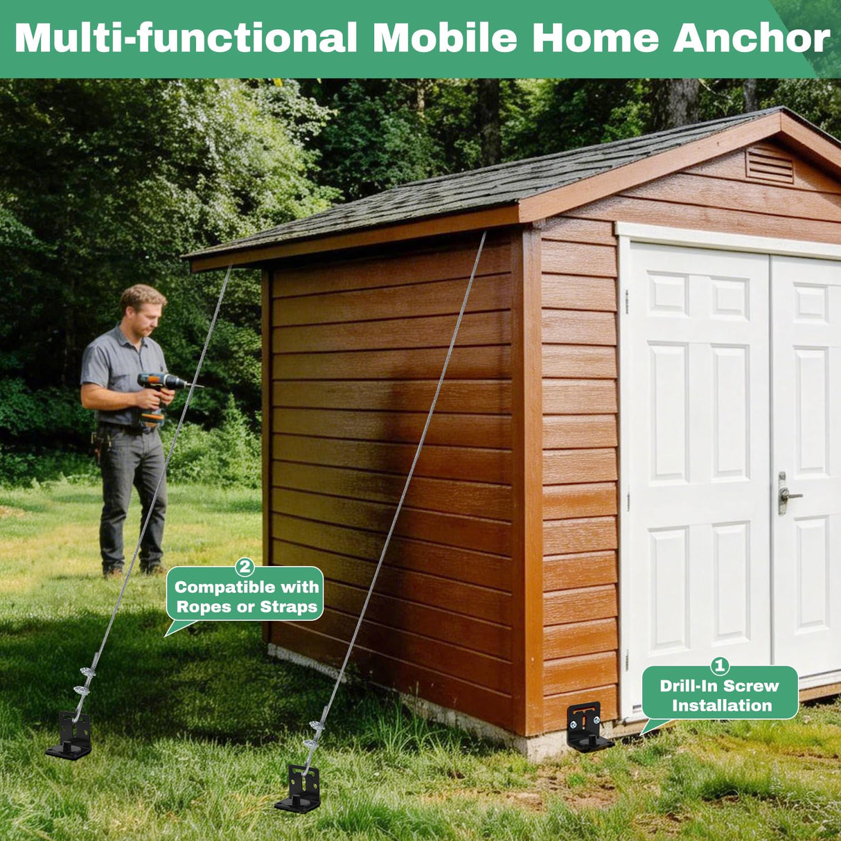 Ciyivak 26" Ground Anchors Screw in Heavy Duty, Mobile Home Anchors - Shed Anchor Kit with L Bracket & Drill Adapter, Earth Anchor for Swing Sets, Trampolines, Carports, Storage Sheds, Fences (4×26in)