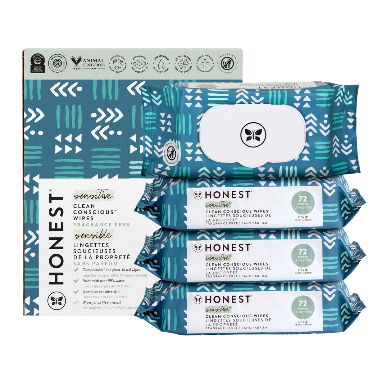 The Honest Company Clean Conscious Multi-Use Wipes | Hypoallergenic + Unscented for Sensitive Skin | Over 99% Water, Compostable, Plant Based, Baby Wipes | Rose Blossom, 288 Count