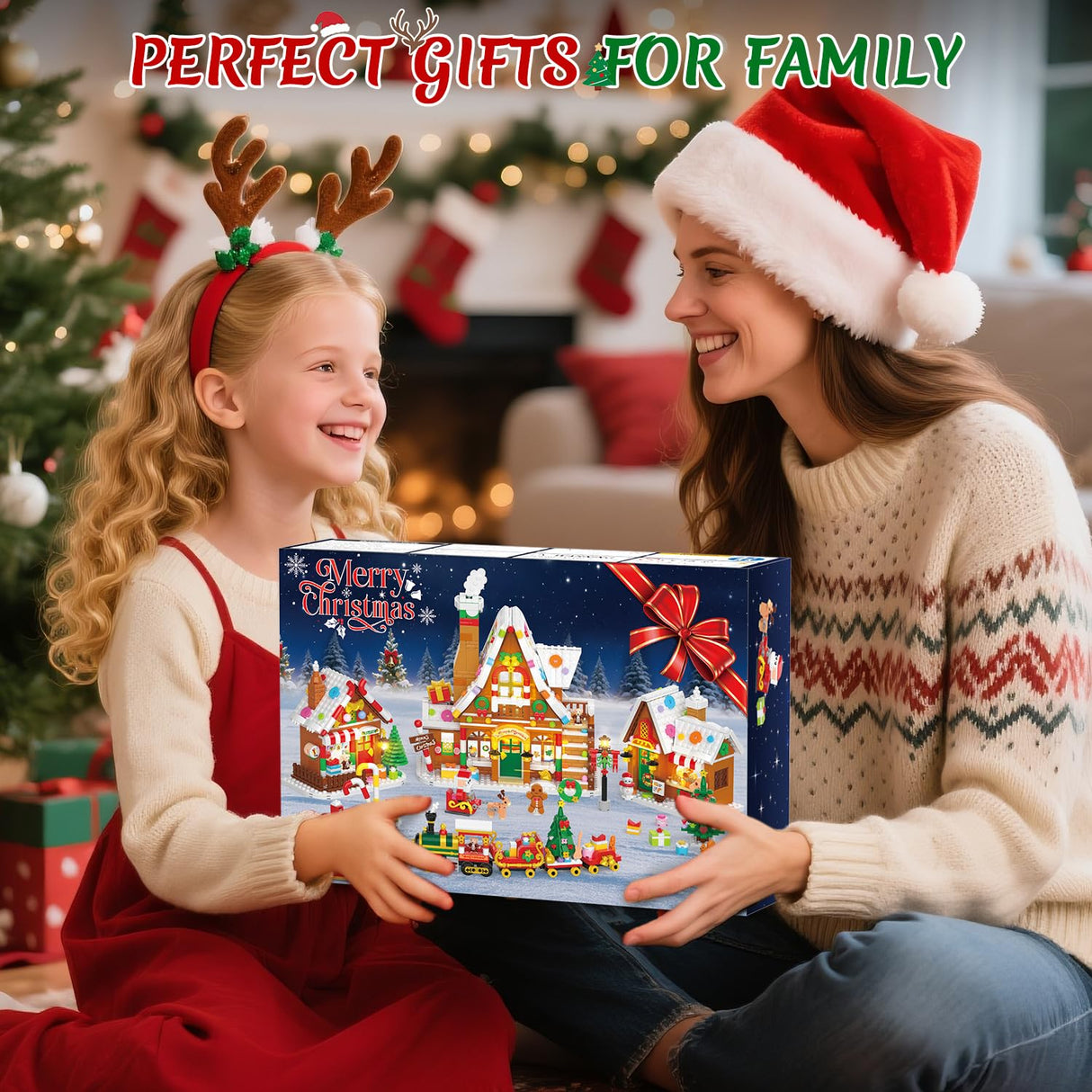 PLAXSOON Christmas Gingerbread House Village Mini Building Set with Lights, 1955 PCS Holiday Village Building Block Toy with Xmas Tree Train Santa for Home Decor, Gift for Adults Kids Girls Boys 14+