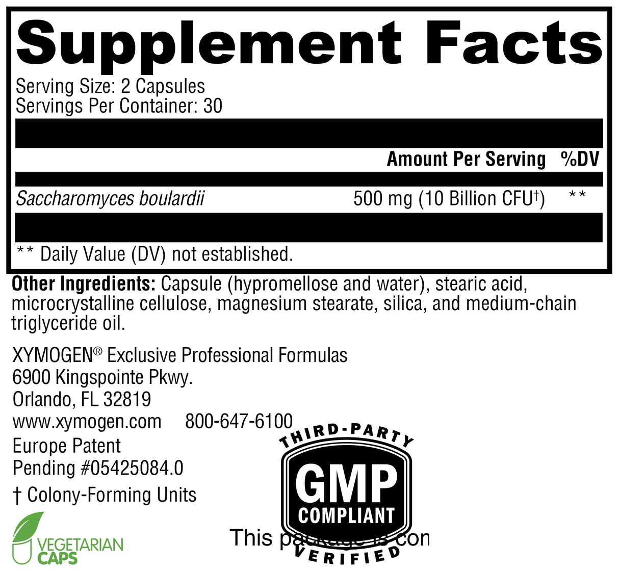 XYMOGEN Saccharomycin 10B - Stomach Acid-Resistant, DNA-Verified Saccharomyces boulardii - Dairy Free Yeast Probiotics for Gut Support & Immune Health - Formerly Saccharomycin DF (60 Capsules)