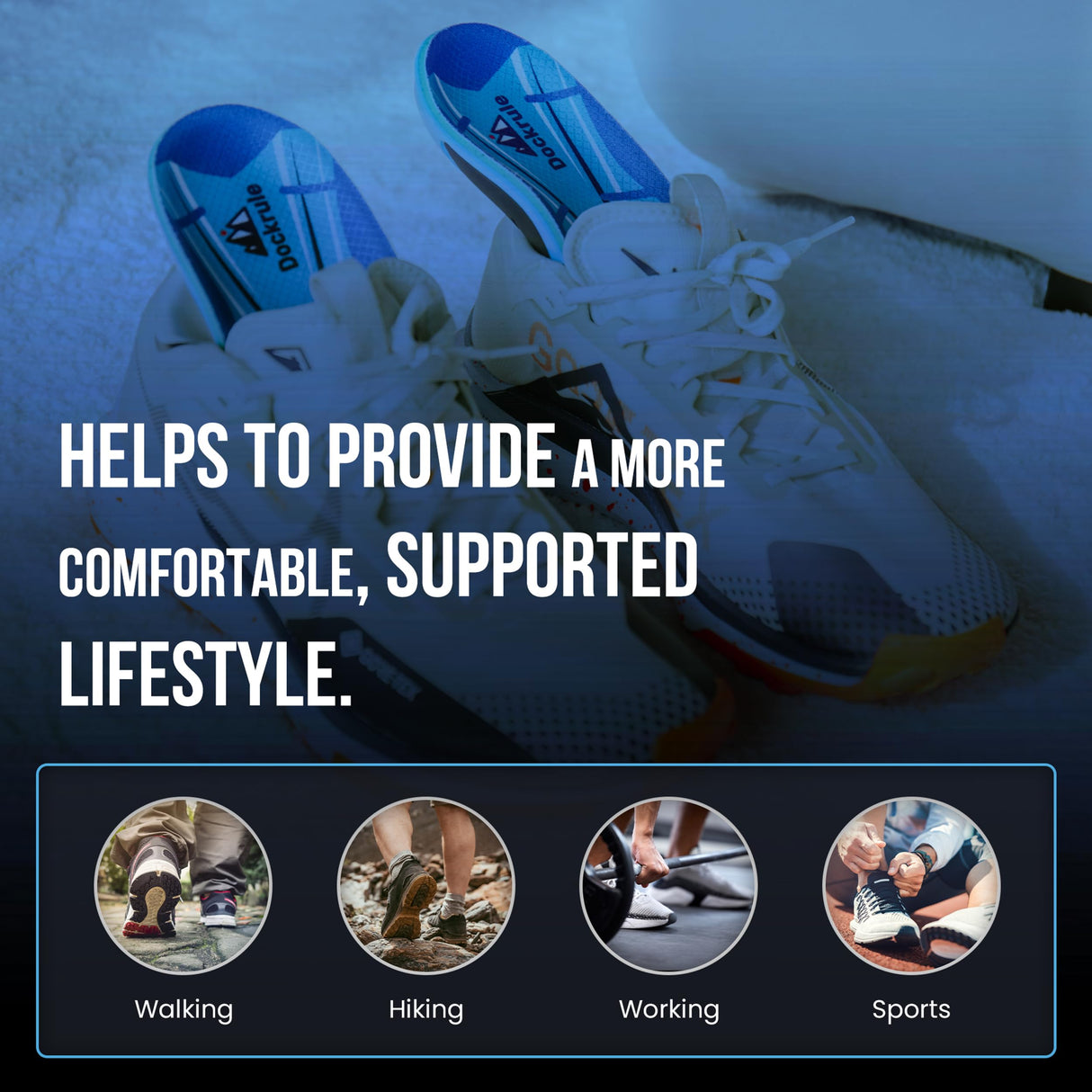 DOCKRULE Carbon Fiber Insole Unisex for Everyday Use to Avoid Injuries with Excellent Feet Relief – High Arch Support Inserts for Cushioning, Active Lifestyle & Shock Absorption (1 Left & 1 Right)