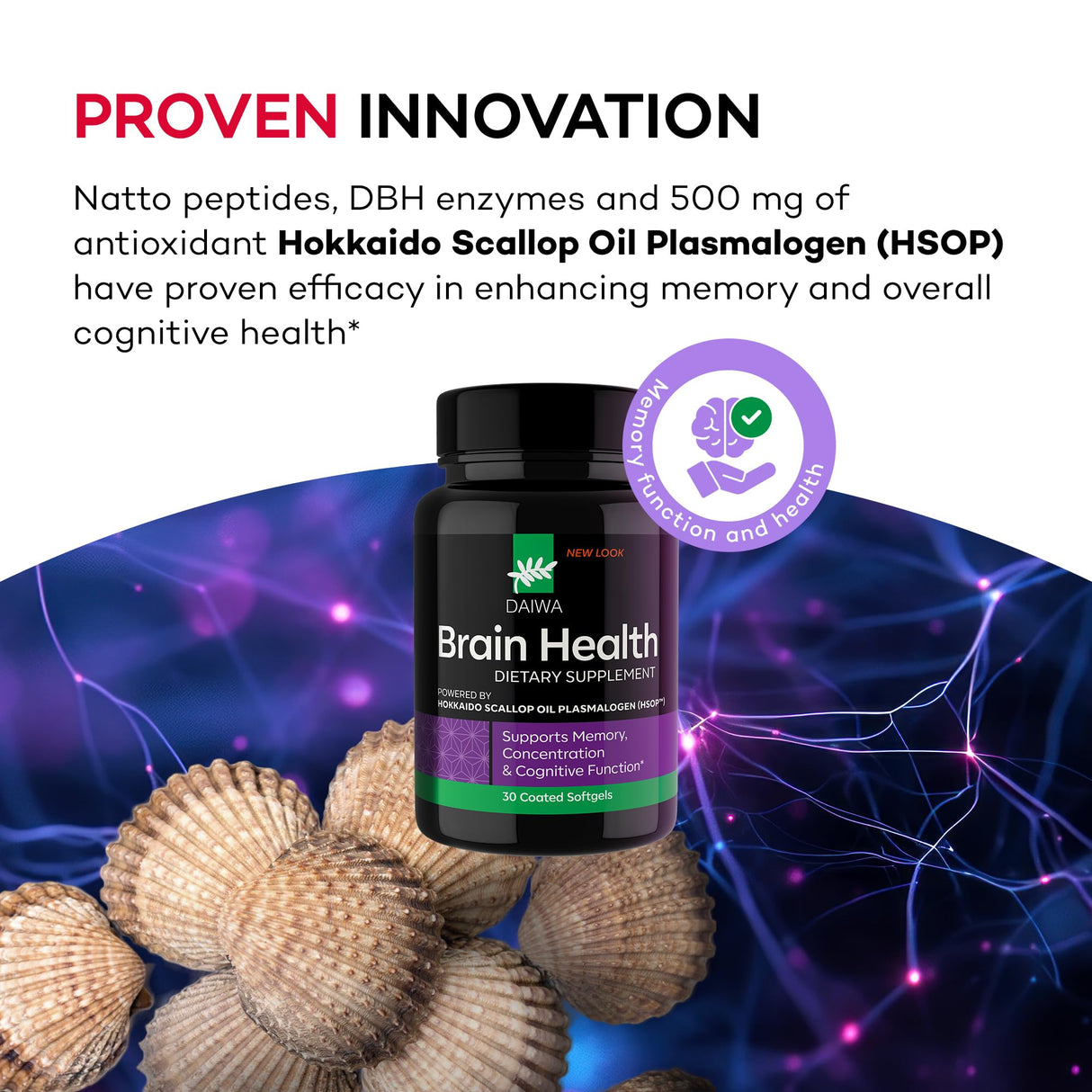 Daiwa Brain Supplement for Adults with Hokkaido Scallop Oil Plasmalogen (HSOP) - 30 Capsules
