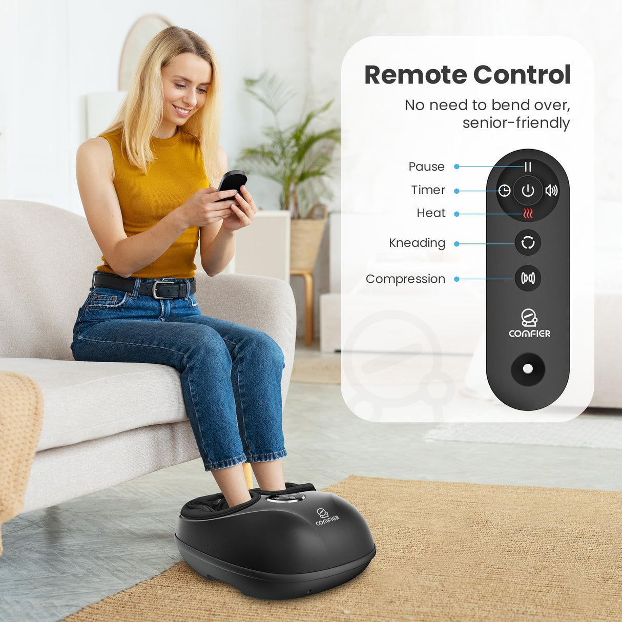 COMFIER Shiatsu Foot Massager Machine with Heat,FSA HSA Foot Massager for Neuropathy Plantar Fasciitis, Deep Kneading Feet Massager with Heat, Relax for Home Office,Up to Men Size 13