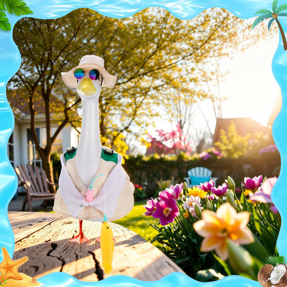 Hoemwarm Fishing Porch Goose Outfits Set Cute Porch Goose Outfits Costume Clothes for 23 Inch Statue Outdoor Garden Yard Patio Camping Fishing Party Decoration
