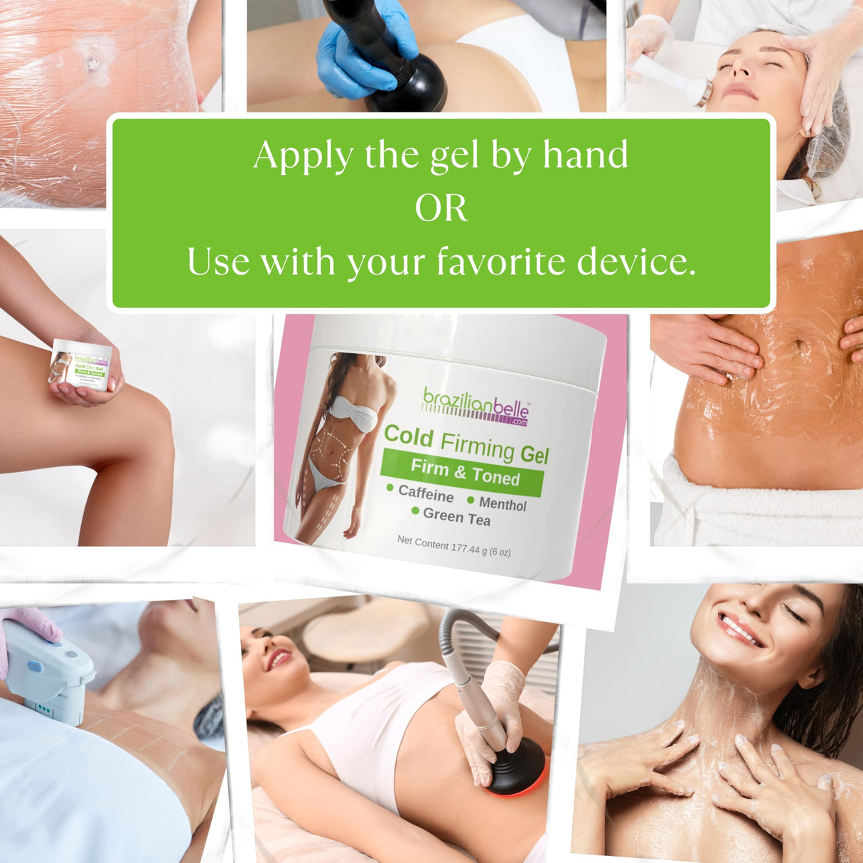 Brazilian Belle Cold Firming Gel - Skin Tightening & Anti Cellulite Cream with Caffeine - Advanced Skin Firming & Body Firming Gel for Loose & Sagging Skin - Suitable for All Skin Types