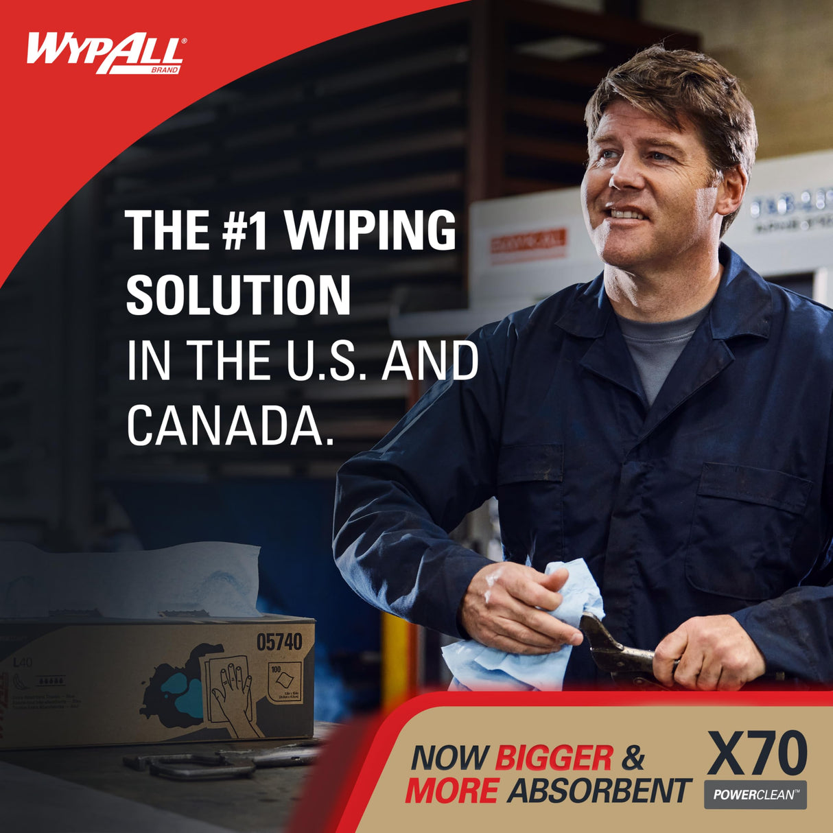 WypAll PowerClean X70 Cloths Medium Duty Wipes (41600), Jumbo, Long Lasting Towels, White (1 Roll of 870 Sheets, 870 Sheet Total)
