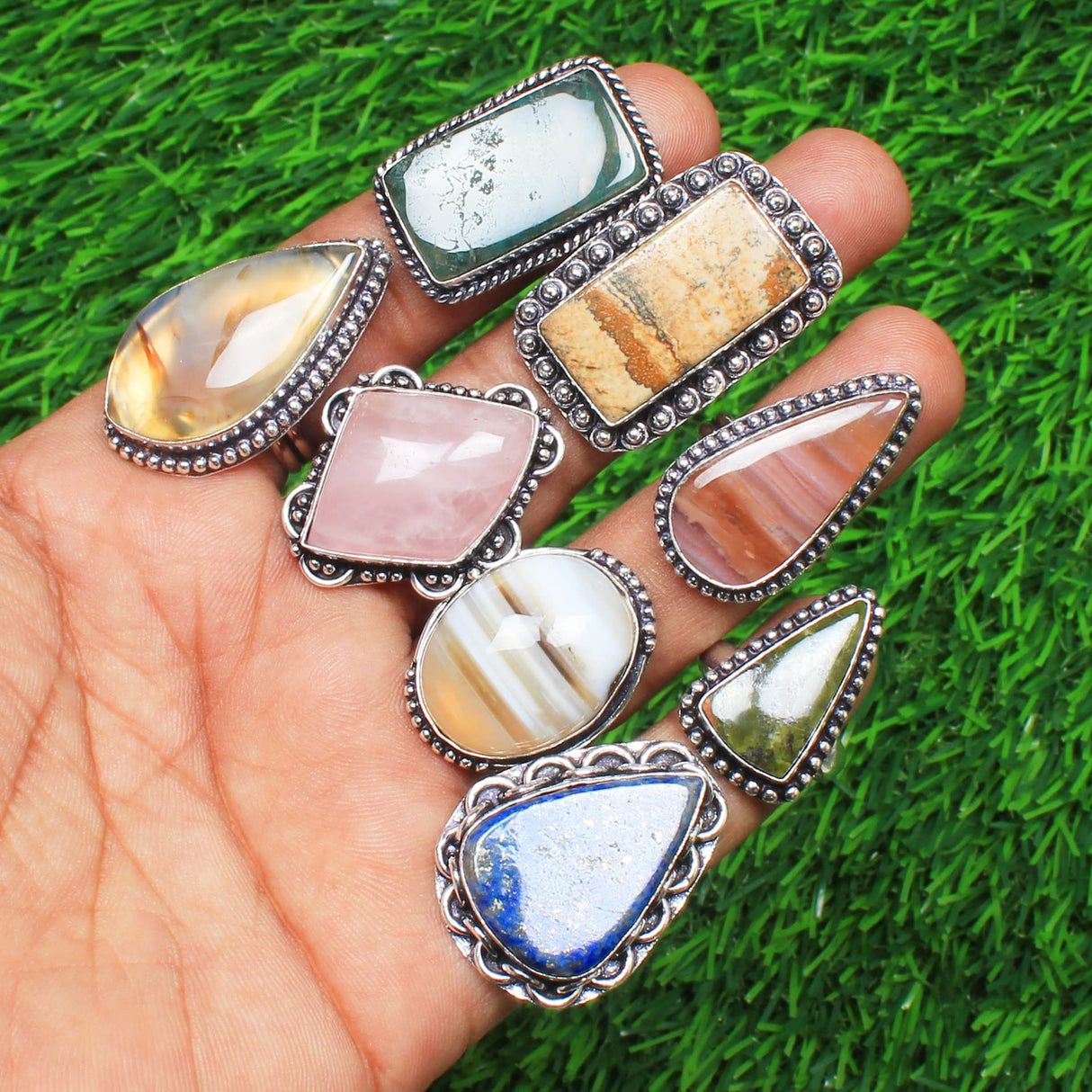 Silver Carats Women's Chunky Silver Rings - 5 Pcs Fashion Ring Set, Silver Plated, Handmade Gemstone - Stackable Gothic Vintage Pack