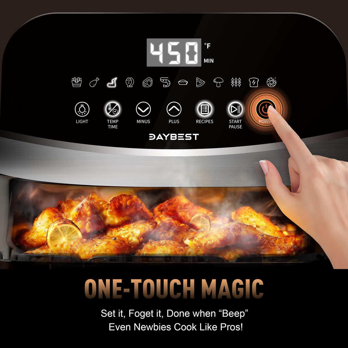 Stainless Steel Air Fryer Ceramic Coat Basket Non Toxic Metal Cavity 6 QT Compact for 2-3 PAX, DAYBEST Dual Heats Airfryer 450ยฐF 12 in 1, Dishwasher Safed Pot, Plate, Rack & Liner (Stainless Steel)