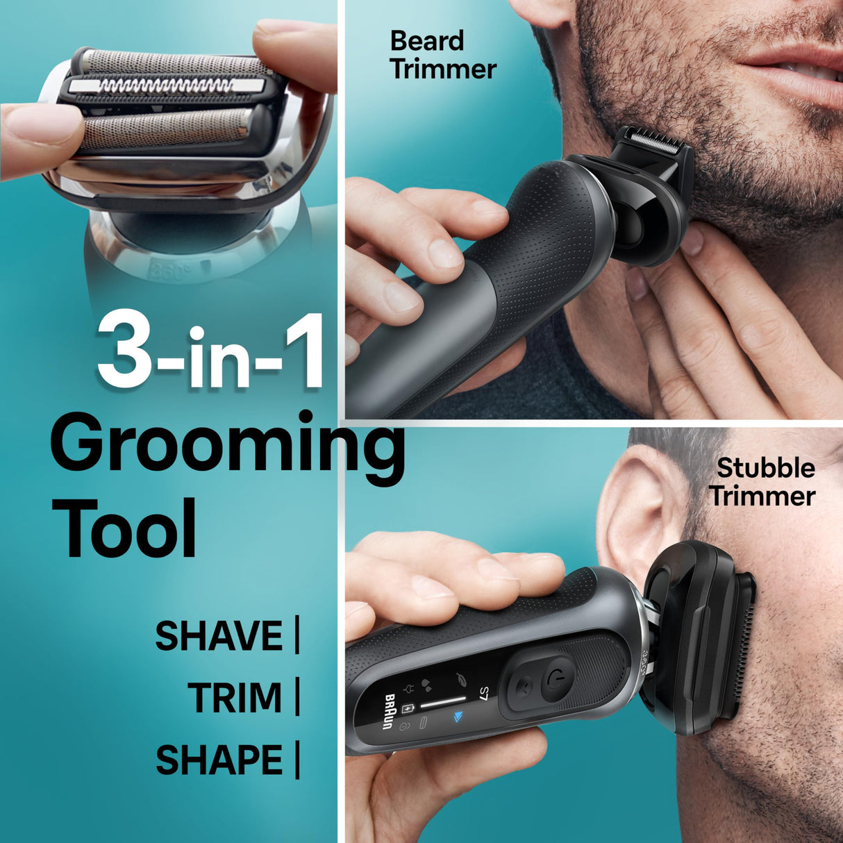 Braun Electric Shaver for Men, Series 7 7185cc, Waterproof, Wet & Dry Shave, Shaving Kit with SmartCare Center and Beard Trimmer, 3 Shave Modes, 60 Minute Battery Runtime, 10 Piece Set