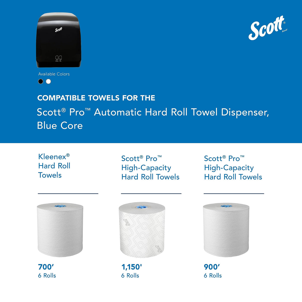 Scott Professional Automatic Hard Roll Paper Towel Dispenser (34348), Black, Wall Mounted, for ScottPro Blue Core Commercial Hand Towels (Qty 1)