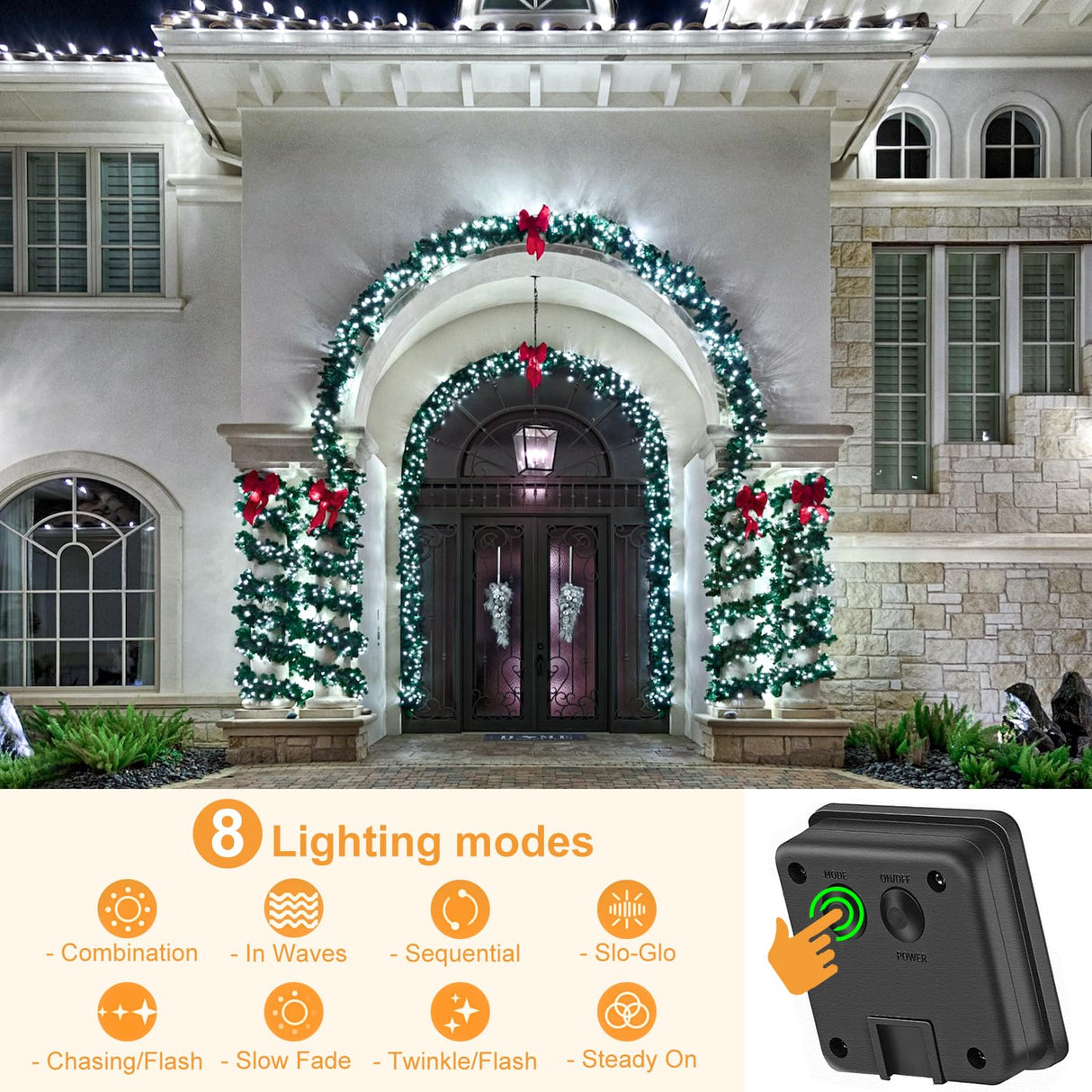 XmasBokeh 2 Pack Solar Christmas Lights, 158FT 480 LED String Lights for Outside Waterproof, 8 Modes Solar Powered Outdoor Lights for Backyard Patio Tree Party Garden Decoration, White