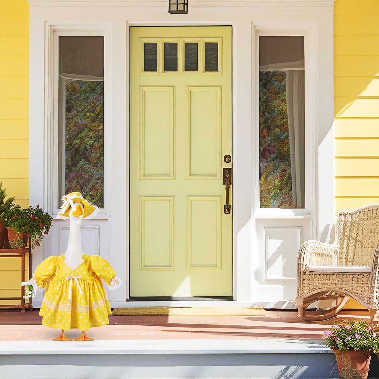 Aliceset Porch Goose Outfit Fancy Goose Clothes Polka Dots Skirt with Hat for 23" Outdoor Patio Summer Spring Decor(Yellow)