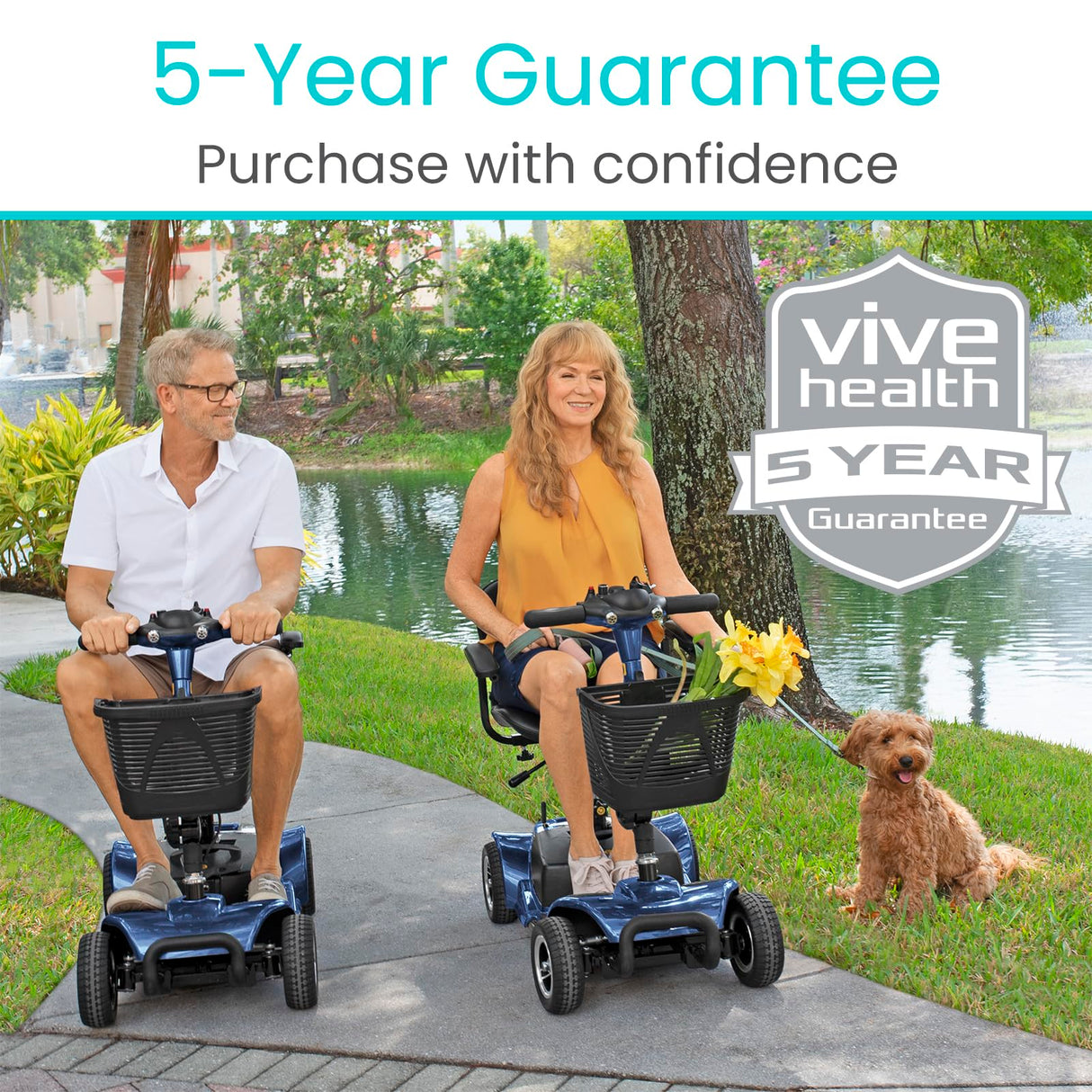Vive 4 Wheel Mobility Scooter - Electric Powered Wheelchair Device - Compact Heavy Duty Mobile for Travel, Adults, Elderly - Long Range Power Extended Battery with Charger & Basket (FSA/HSA Eligible)