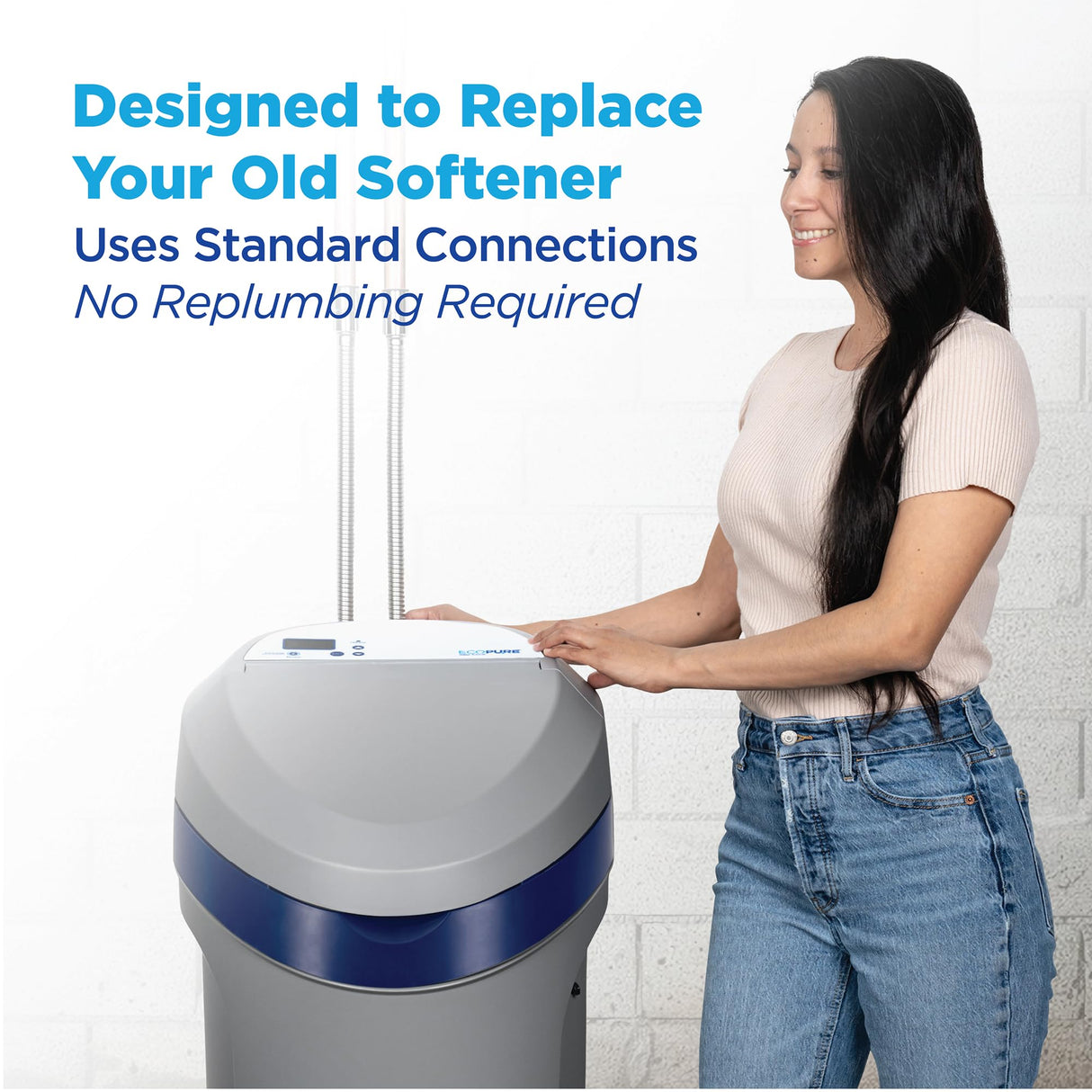 EcoPure EPS110 Whole House Water Softener for Small Households – AutoSense AI Technology, High-Efficiency Salt Usage, Compact Space-Saving Design