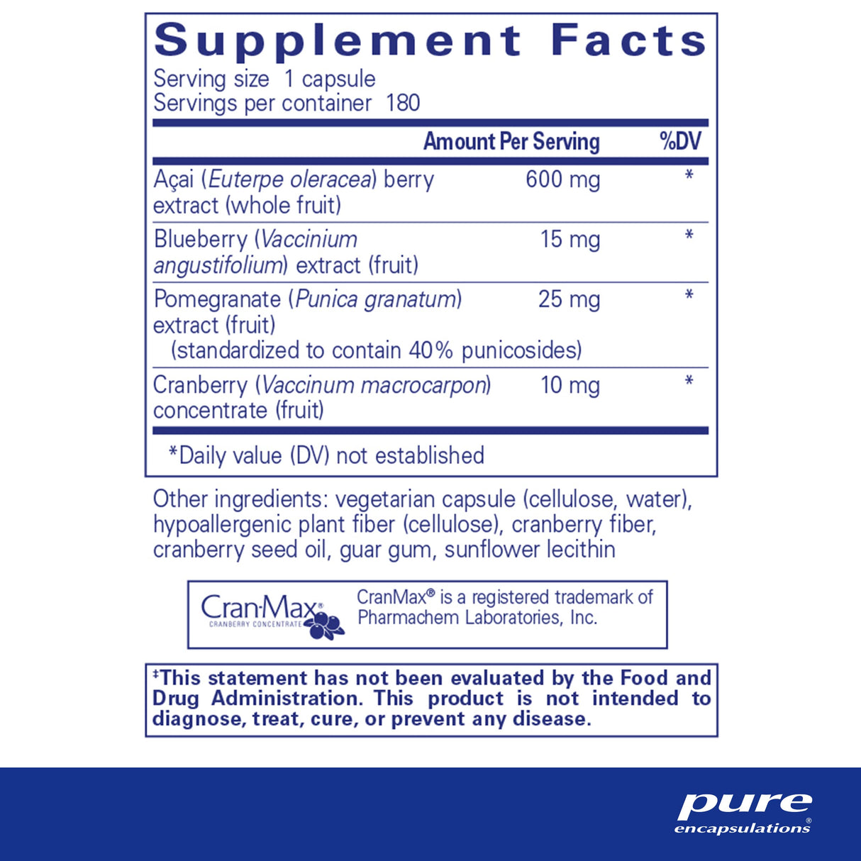 Pure Encapsulations Acai 600 | Berry Supplement for Fiber, Immune Support, Antioxidants, and Flavonoids* | 180 Capsules