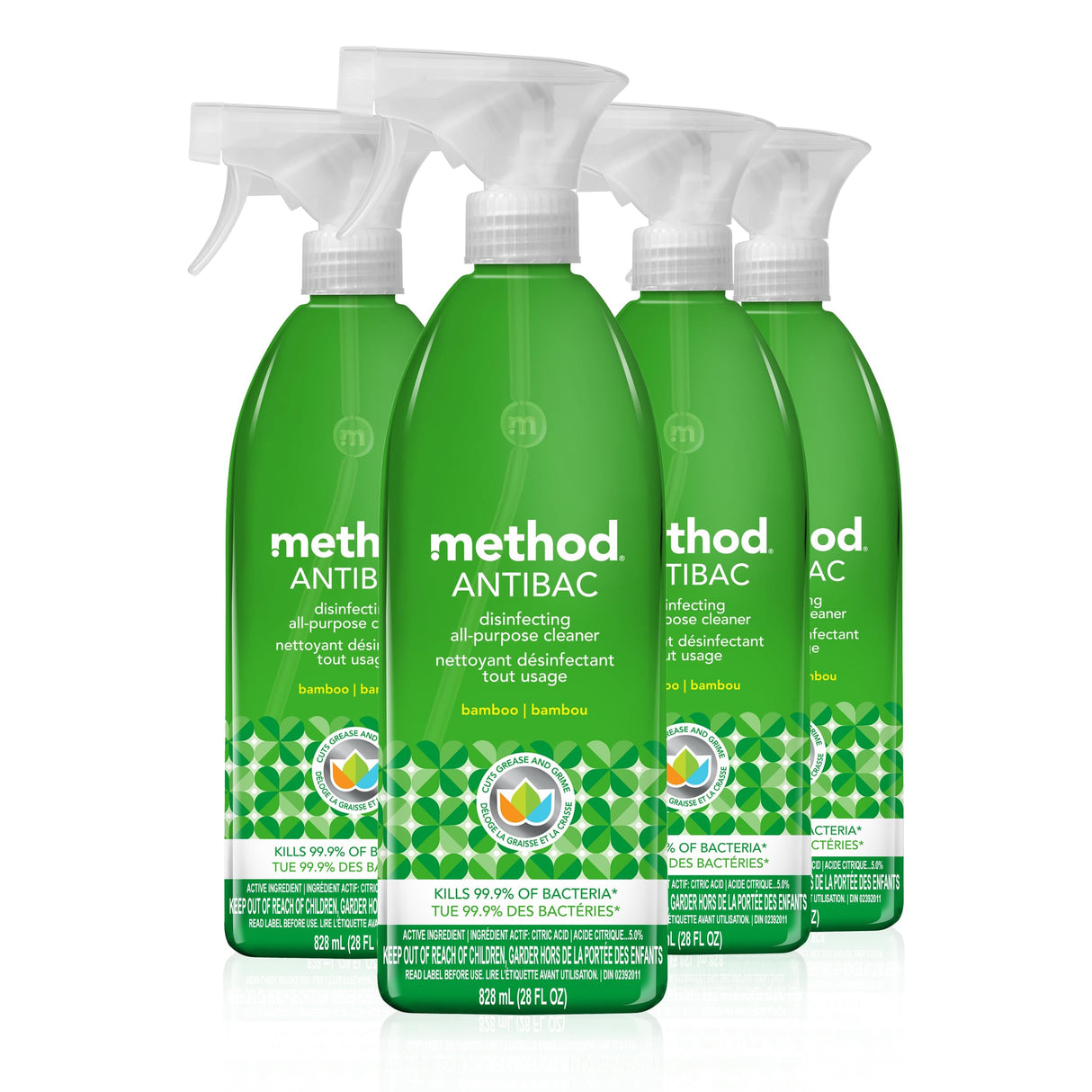 Method Antibacterial All-Purpose Cleaner Spray, Bamboo, Kills 99.9% of Household Germs, 28 Fl Oz (Pack of 4)
