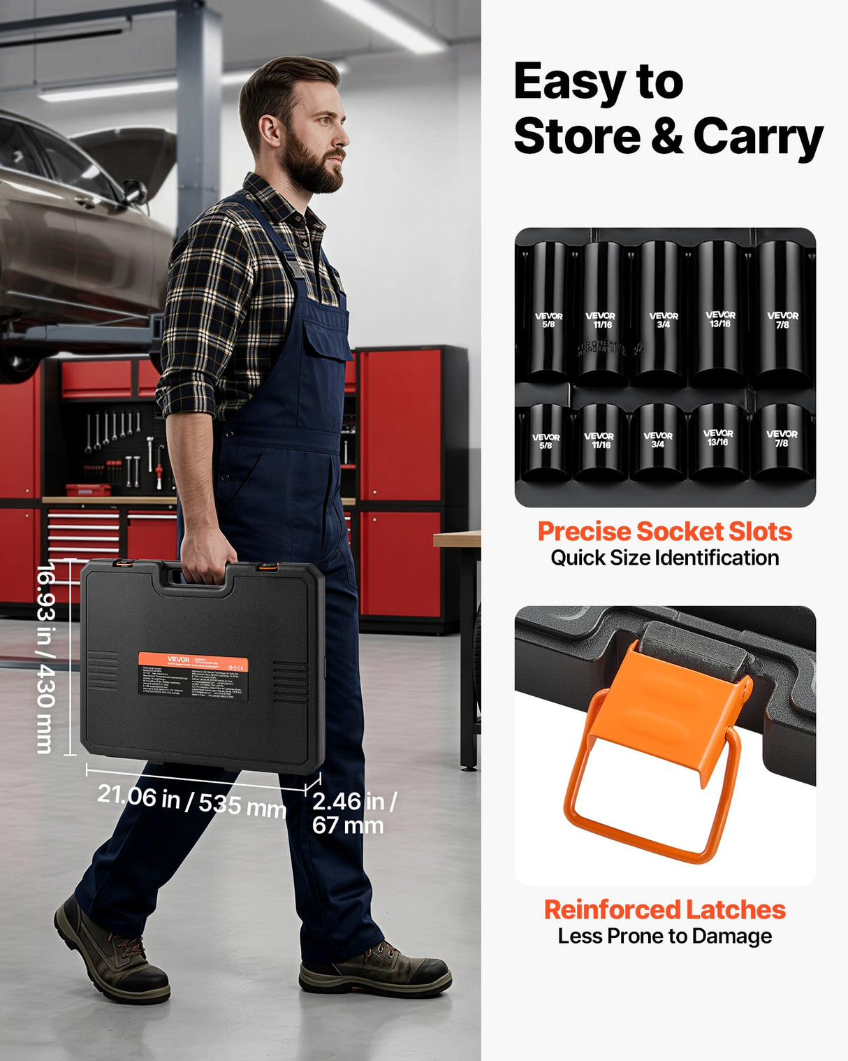 VEVOR 1/2" Drive Impact Socket Set, 65 Piece Socket Set SAE 3/8" to 1-1/4" and Metric 10-24mm, 6 Point Cr-V Alloy Steel for Auto Repair, Rugged Construction, Easy-to-Read Size Markings, Storage Case