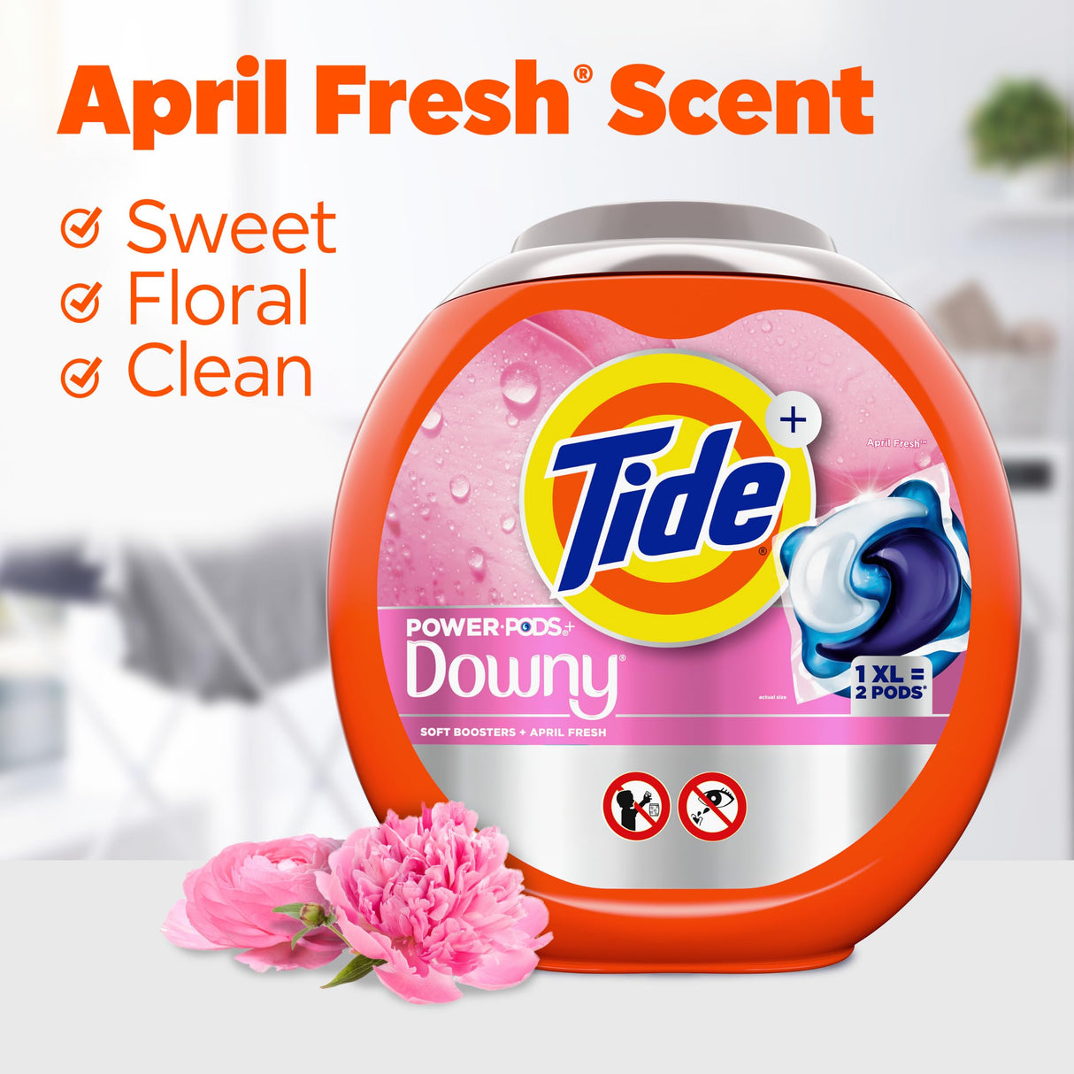 Tide Power PODs 2-in-1 Laundry Detergent Pods with Downy Soft Boosters, Lasting Freshness with April Fresh Scent, 63 Count