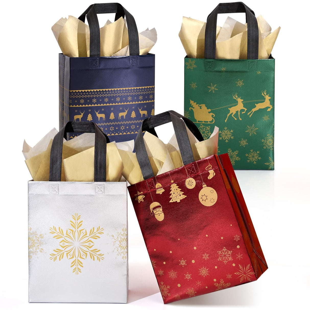 STYPOP 32 Pack 10" Christmas Gift Bags Medium Size with Tissue Paper, Reusable Non-Woven Christmas Tote Bags with Handles, Perfect for Holiday Gift Wrap/Party Favor Supplies, 10.2" ร 8.3" ร 4"