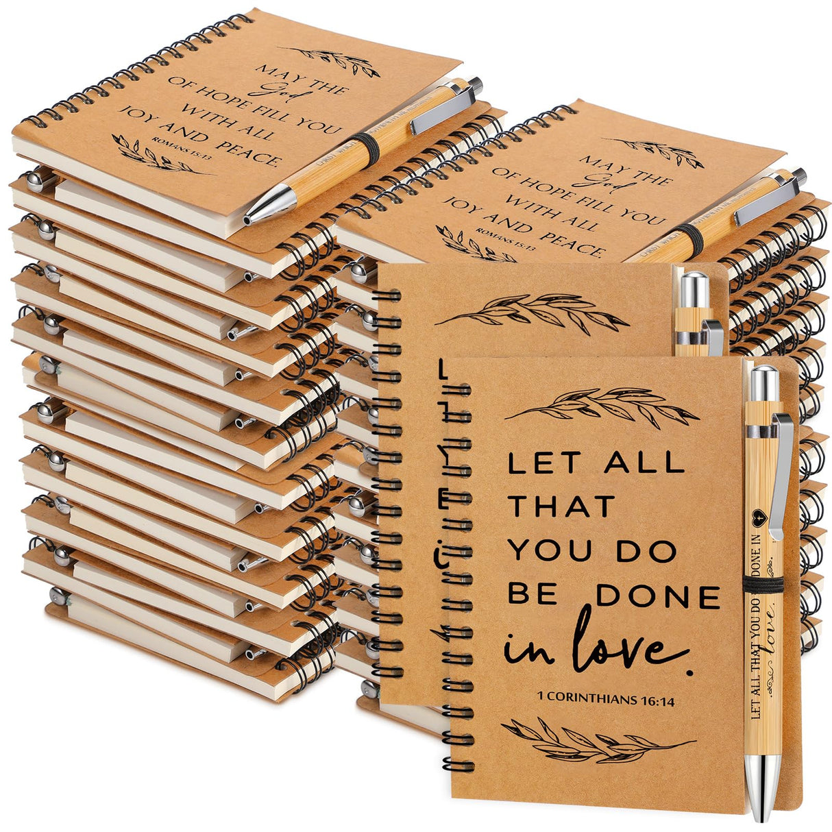 Kosiz 100 Pcs/ 50 Set Christmas Christian Gifts Bulk Include Spiral Notebook and Bible Verse Ballpoint Pen Prayer Journal Religious Notepad Church Gifts for Women Men Sunday School Teacher Pastor