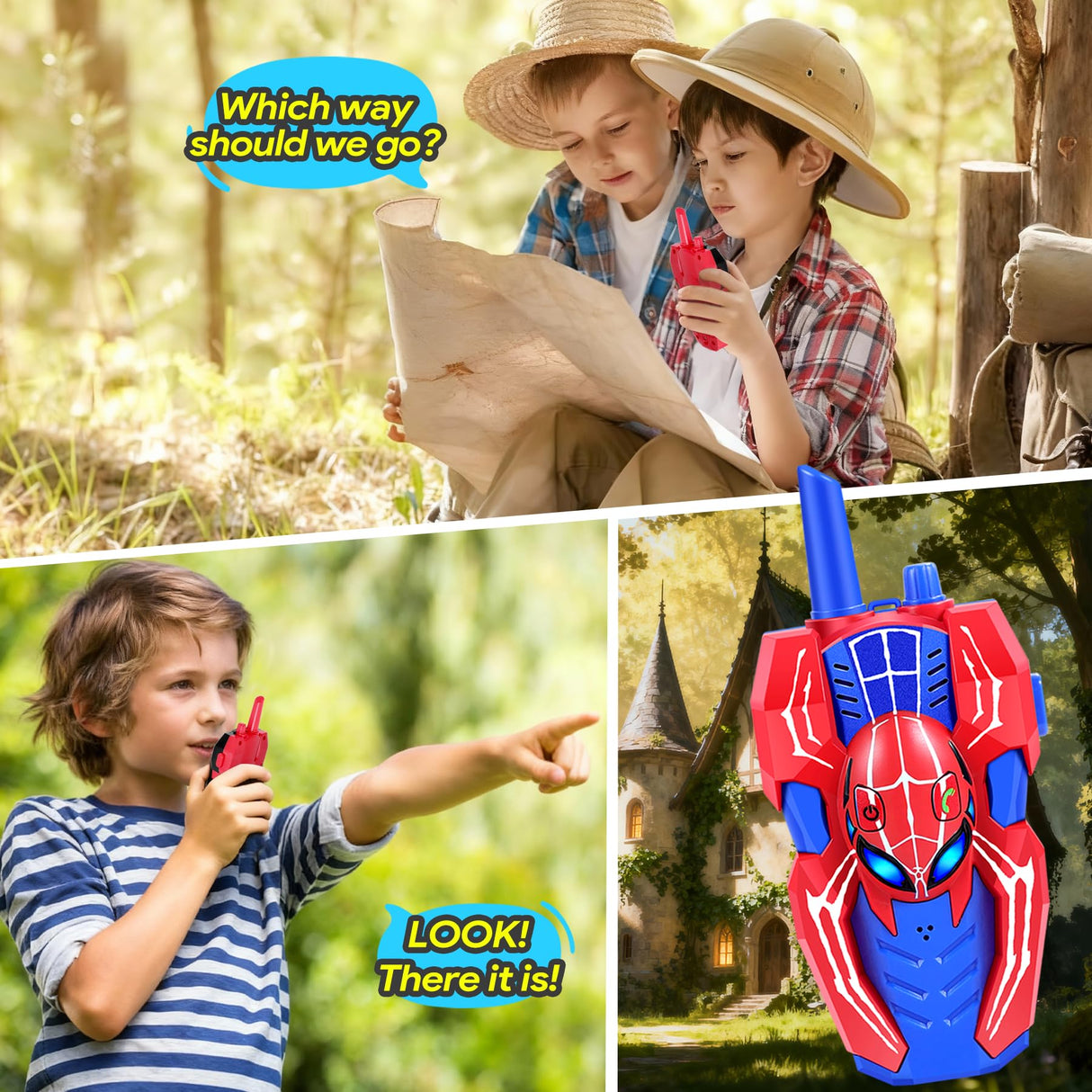 Vvinca Spider Walkie Talkies for Kids Toys Ages 3 4 5 6 7 8 9 10 Boys Girls 3 Pack Superhero Toys Lanyard Long Range Clear Sound Outdoor Game Camping Gear Spy Gadgets & Easter Christmas Birthday Gifts