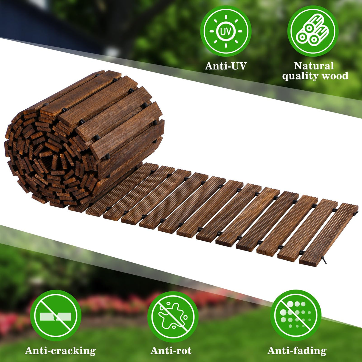 Landical 24ft Wooden Garden Pathway with Non Slip Surface Roll Out Boardwalk Walkways Road Floor Pathway Rustic Path Decorative Patio Pavers for Outdoor Garden Beach Wedding Party(Brown)