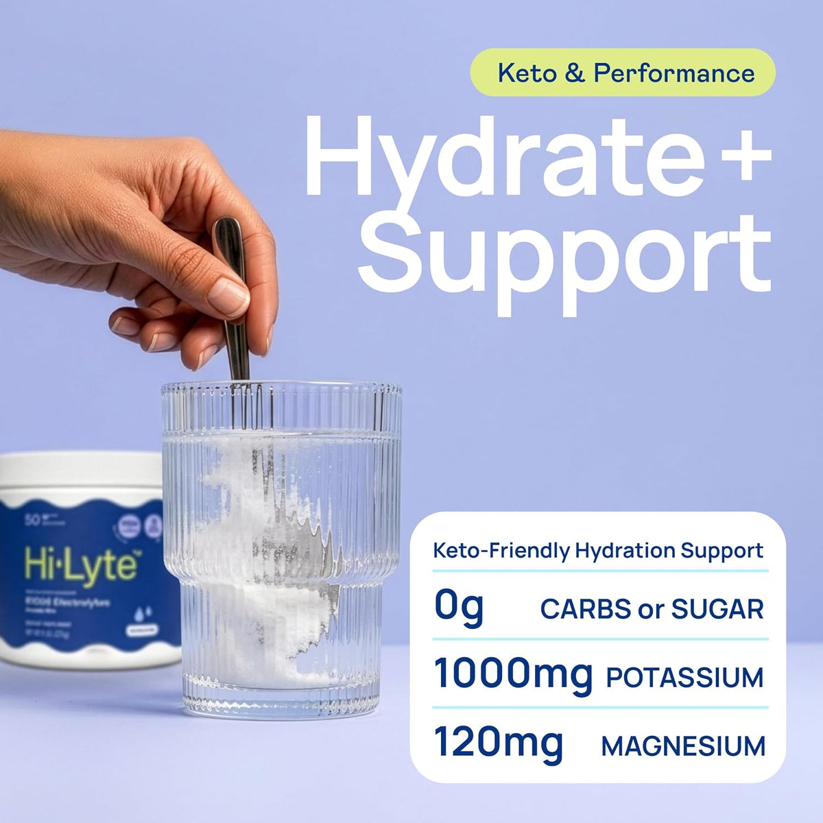 Hi-Lyte Keto K1000 Electrolyte Powder | Unflavored | Hydration Supplement Drink Mix | Boost Energy & Beat Leg Cramps | No Maltodextrin or Sugar | 50 Servings
