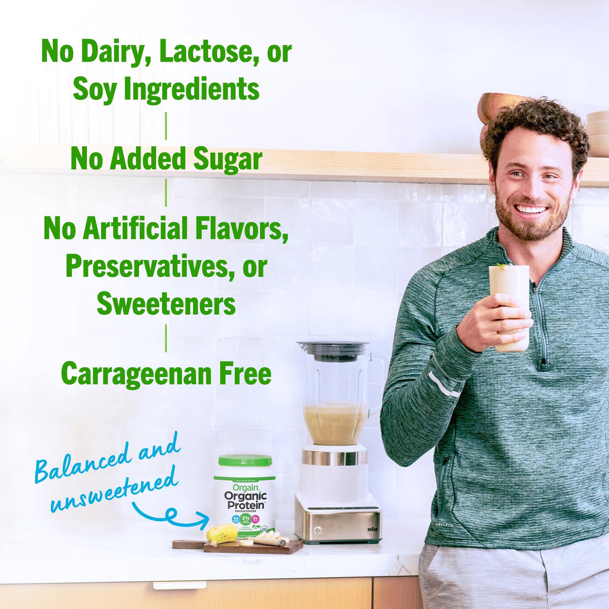 Orgain Organic Unflavored Vegan Protein Powder, Natural Unsweetened - 21g of Plant Based Protein, Non Dairy, Gluten Free, No Sugar Added, Soy Free, Non-GMO, 1.59 lb (Packaging May Vary)