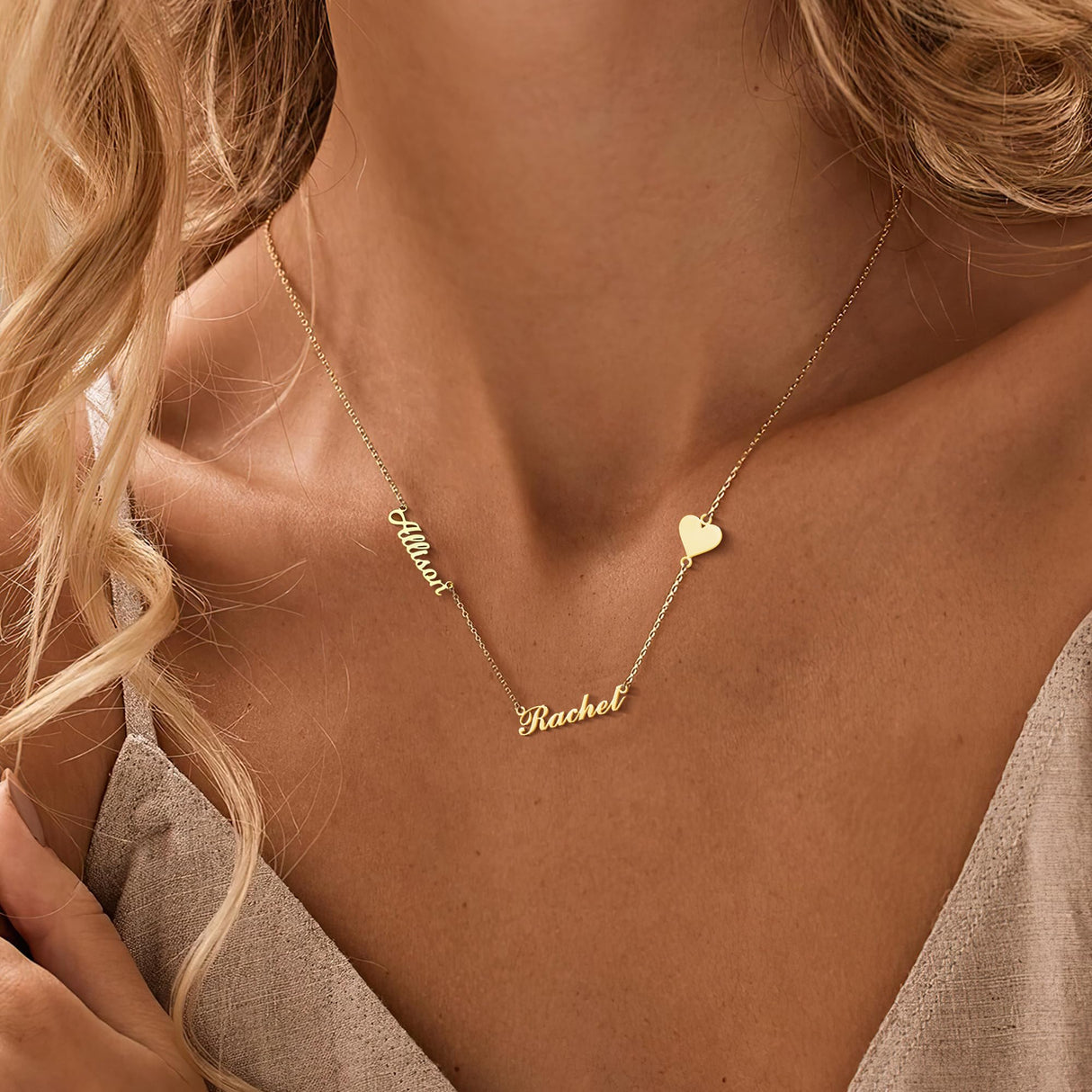 Elemtansy Custom Name Necklace with 1-3 Tiny Names - 18K Gold-Plated Family Necklace Personalized with Heart, Cross, Paw Print - Birthday Jewelry Gifts for Mom, Wife (2 Tiny Names + Symbol)
