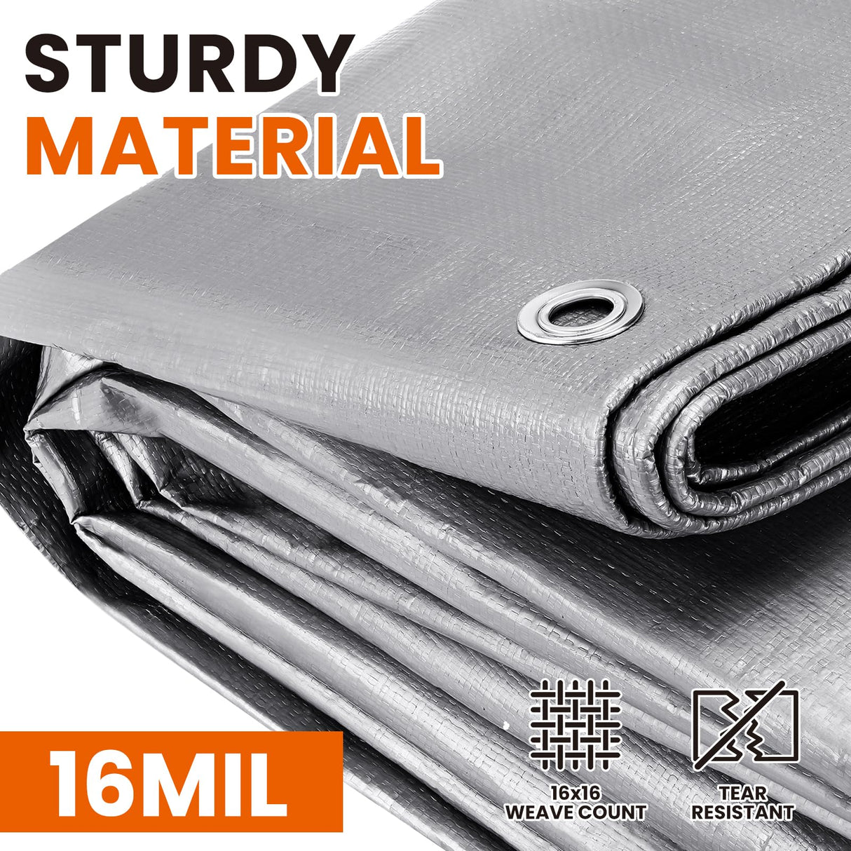 SpacEver 10x12 FT Tarp Waterproof, 16 Mil Tarps Heavy Duty Waterproof Multipurpose Protective Cover UV Resistant Rip & Tear Resistant with Grommets Reversible for Home Boats Cars Camping