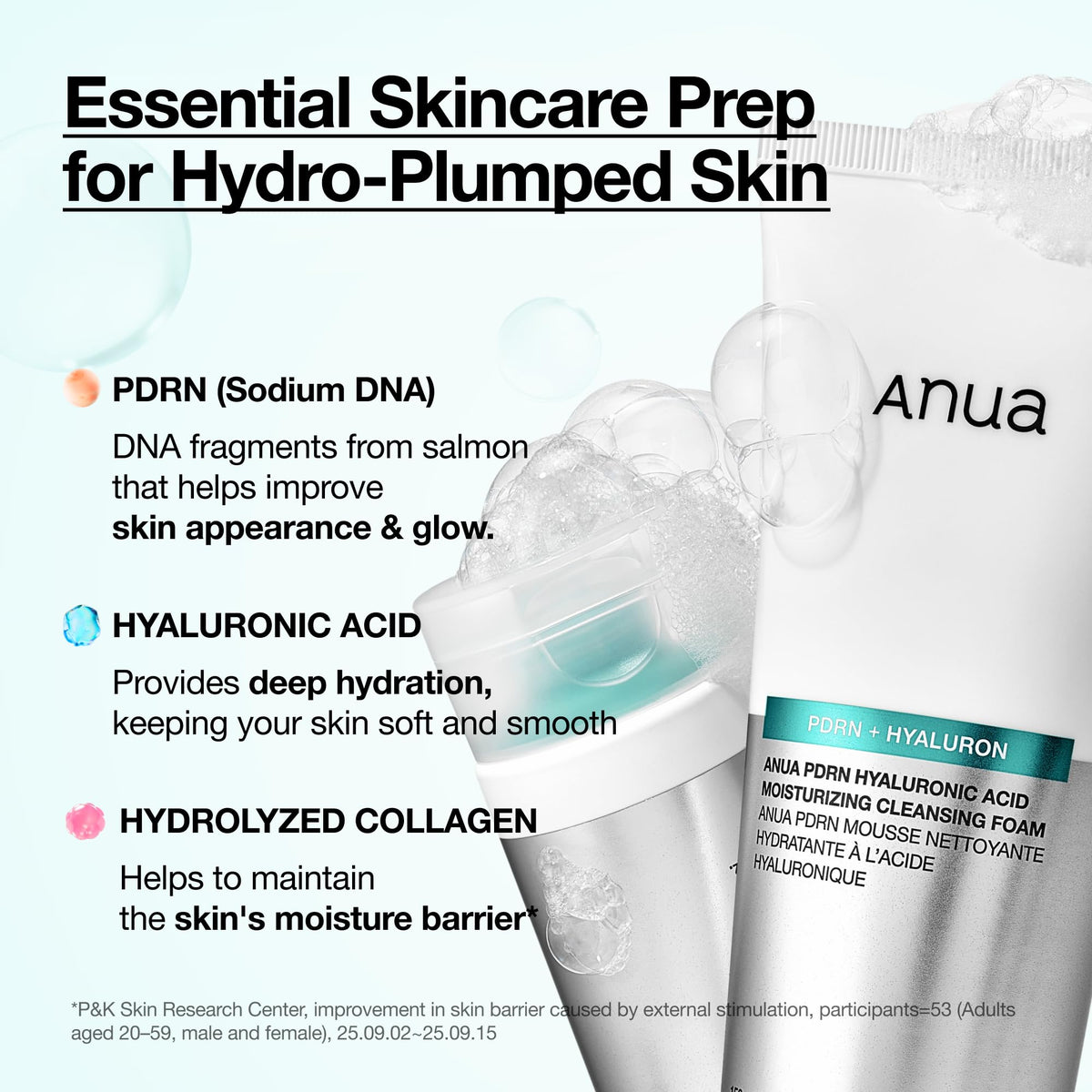 Anua PDRN Hyaluronic Acid Moisturizing Cleansing Foam, 5.07 fl oz