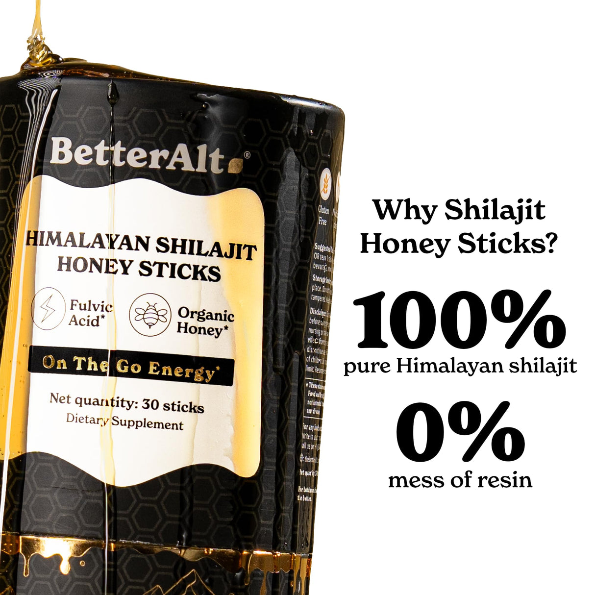Better Alt Pure Himalayan Shilajit Sticks with Organic Honey, Saffron | Easy to Consume Shilajit| 30 Sticks for Energy Boost & Immune Support, 85+ Trace Minerals, 75%+ Fulvic Acid