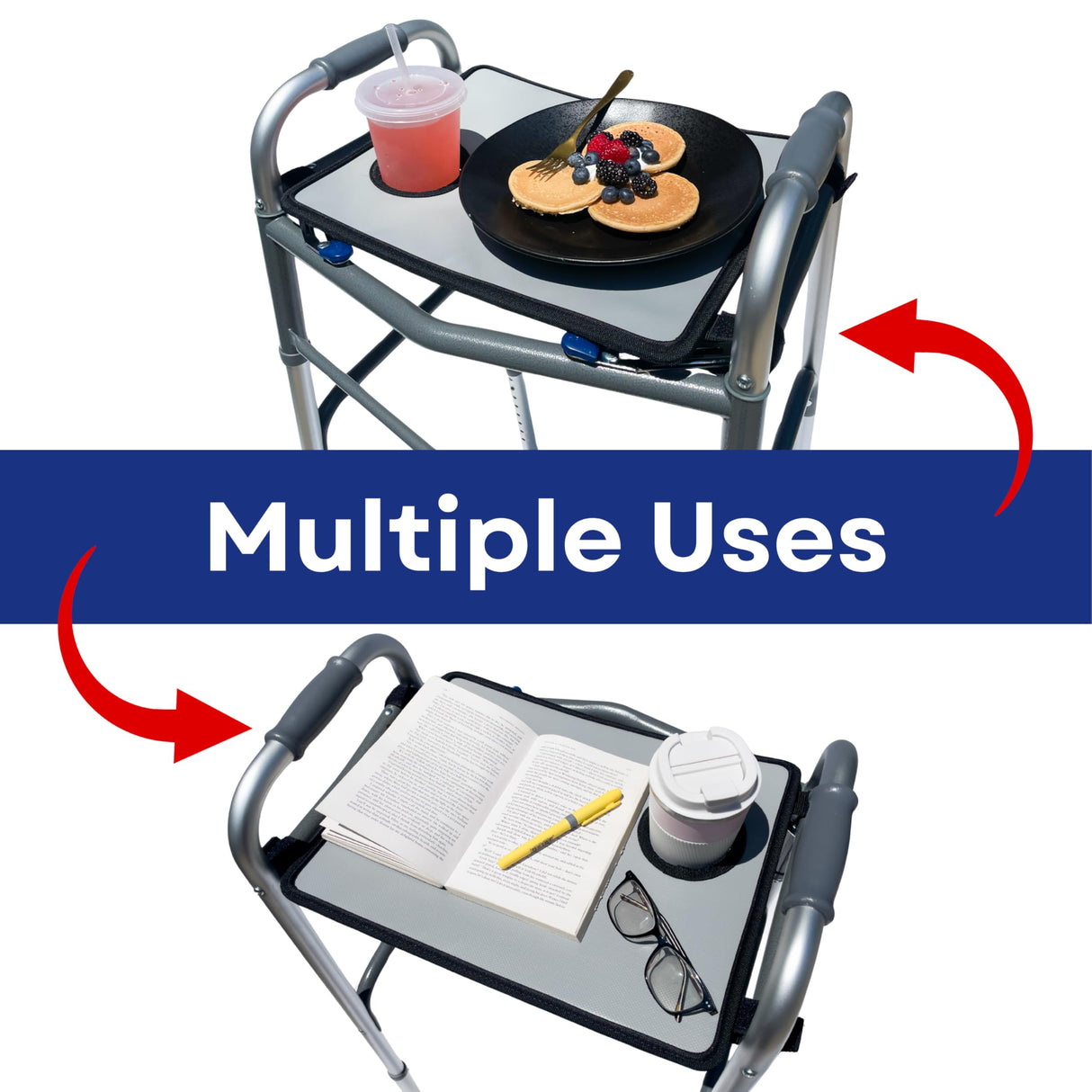 RMS Walker Tray with Cup Holder, fits Most Standard Folding Walker, Mobility Walker Accessories and Medical Table for Seniors or Individuals with Disability