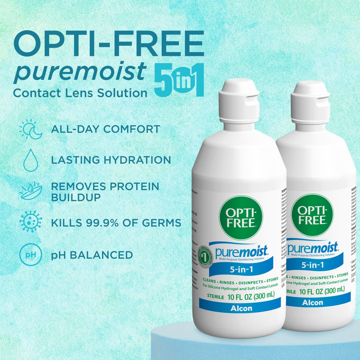 Opti-Free Puremoist Multi-Purpose Disinfecting Solution with Lens Case, 2 pack of 10 fl oz each
