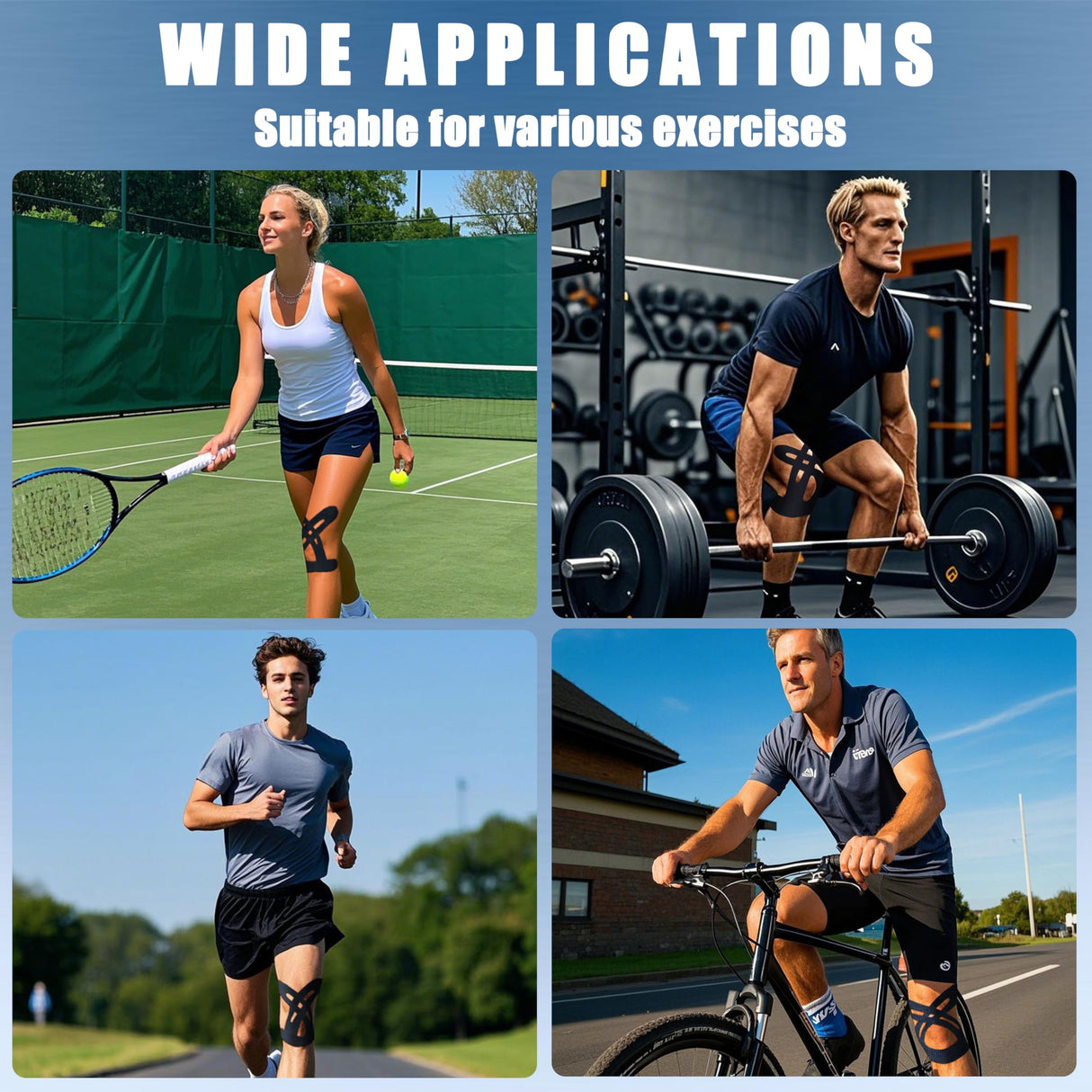 Vernargoo Precut Kinesiology Tape for Knees,24 Pcs – Elastic Knee Support & Stability, Pain Relief – Waterproof, Breathable, Hypoallergenic Athletic Tape (Black)