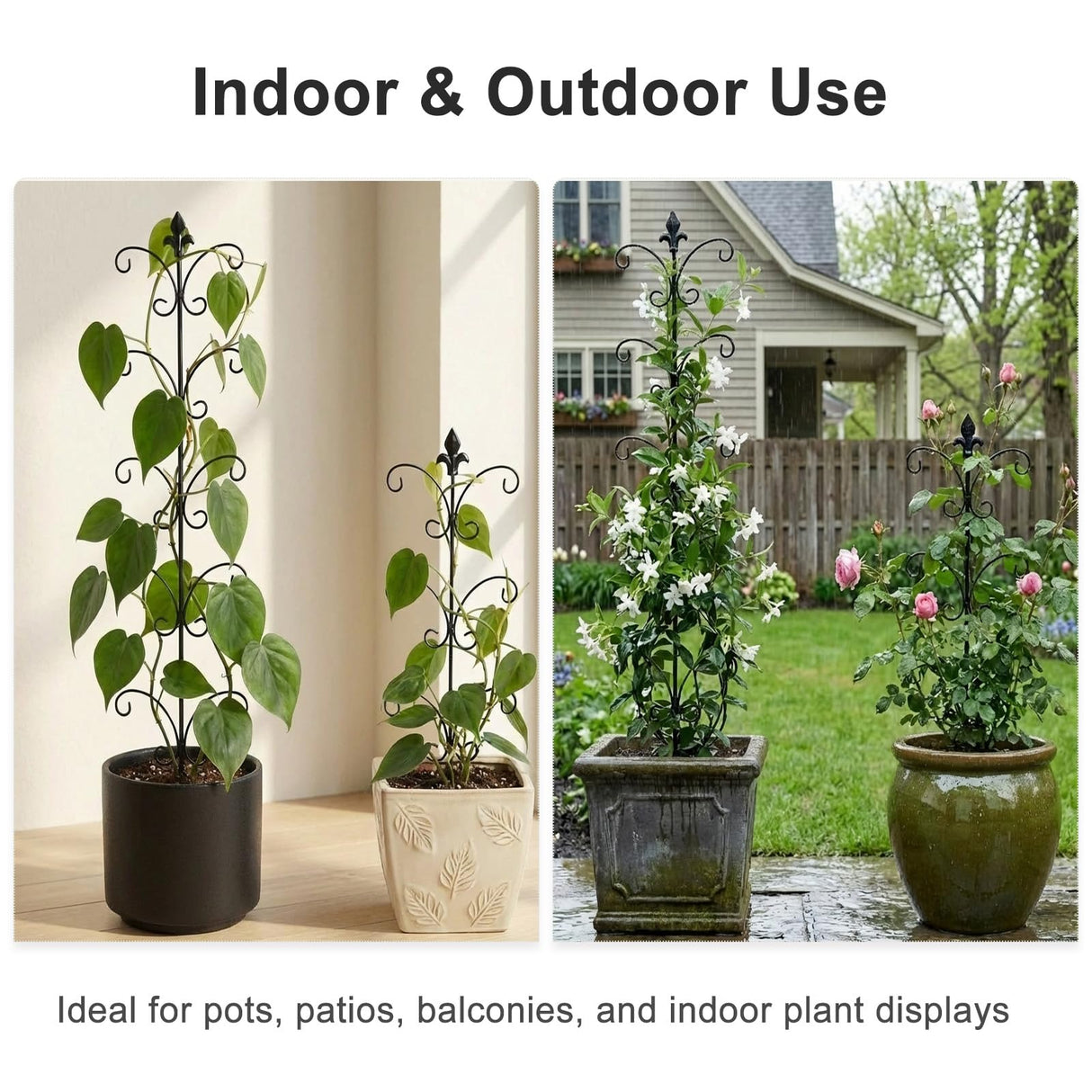 Metal Monstera Plant Support 2-Pack, Adjustable Height Steel Plant Trellis for Pothos, Vining & Climbing Potted Plants, Indoor & Outdoor, Sturdy Rotatable Plant Stakes with Rounded Ends, 31" & 46"