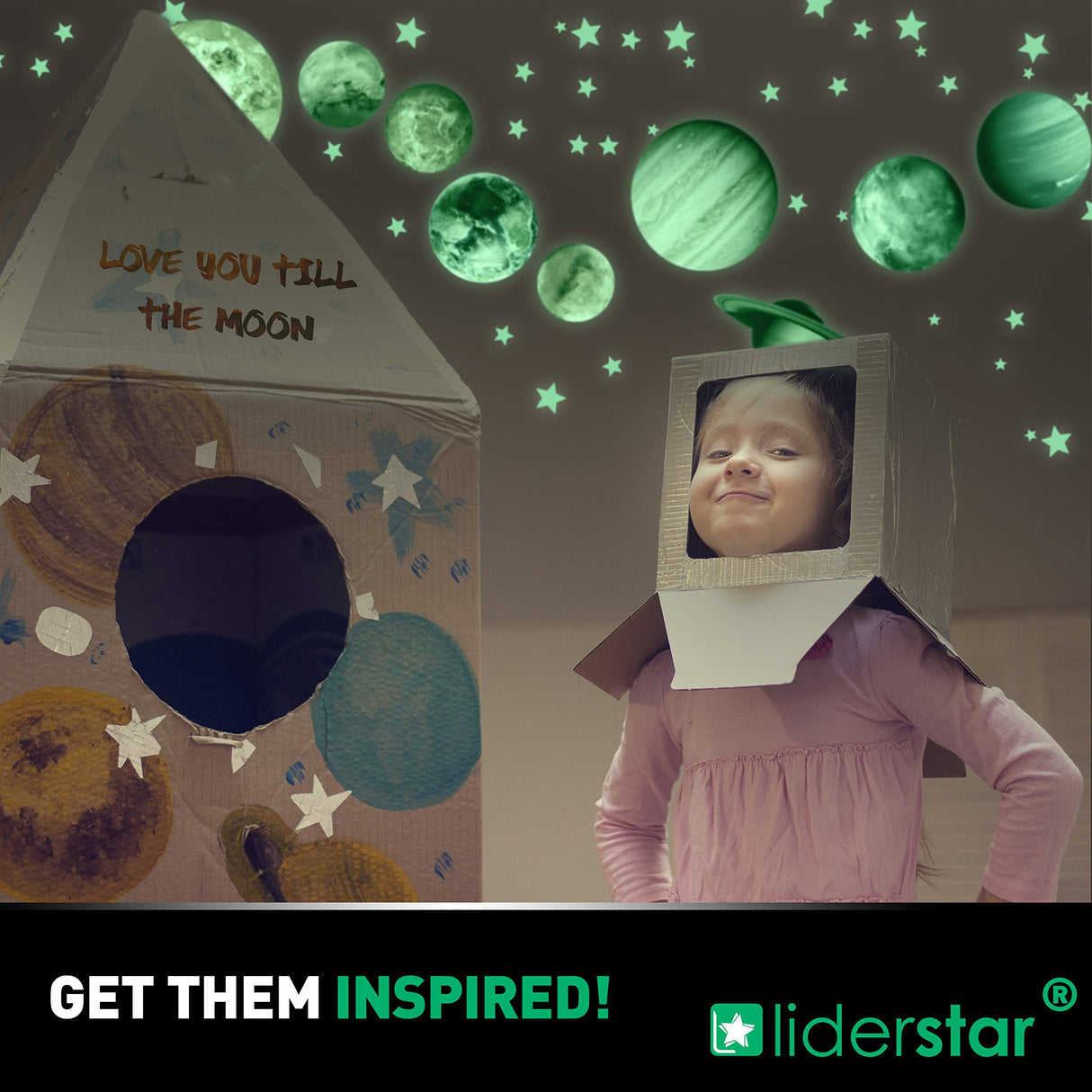 Glow in The Dark Stars and Planets, Bright Solar System Wall Stickers -Glowing Ceiling Decals for Kids Bedroom Any Room,Shining Space Decoration, Birthday Christmas Gift for Boys and Girls (Green)